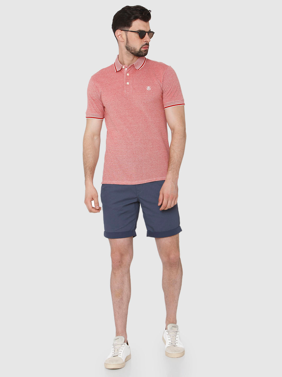 Red Contrast Tipping Polo Neck T-Shirt