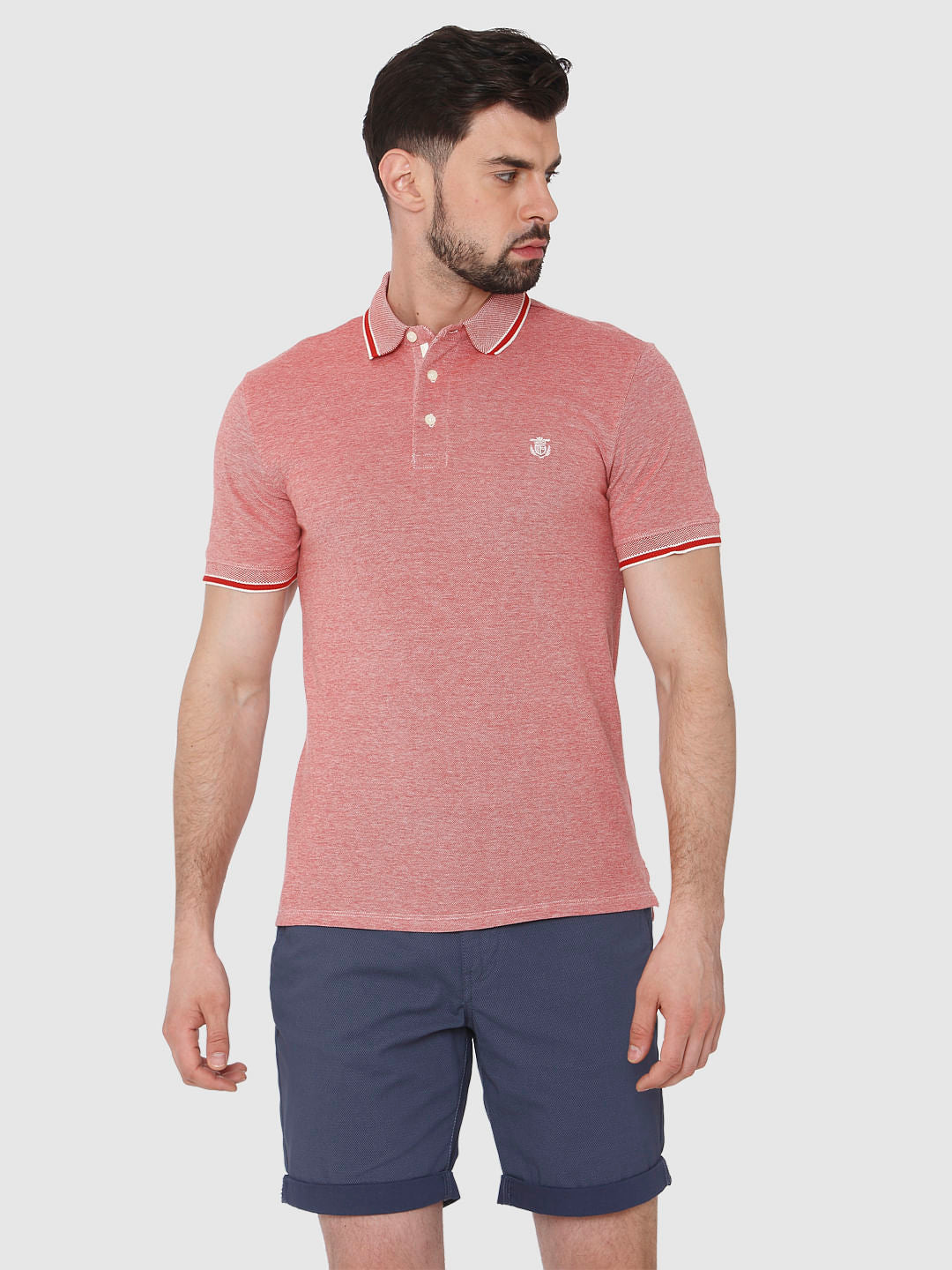 Red Contrast Tipping Polo Neck T-Shirt