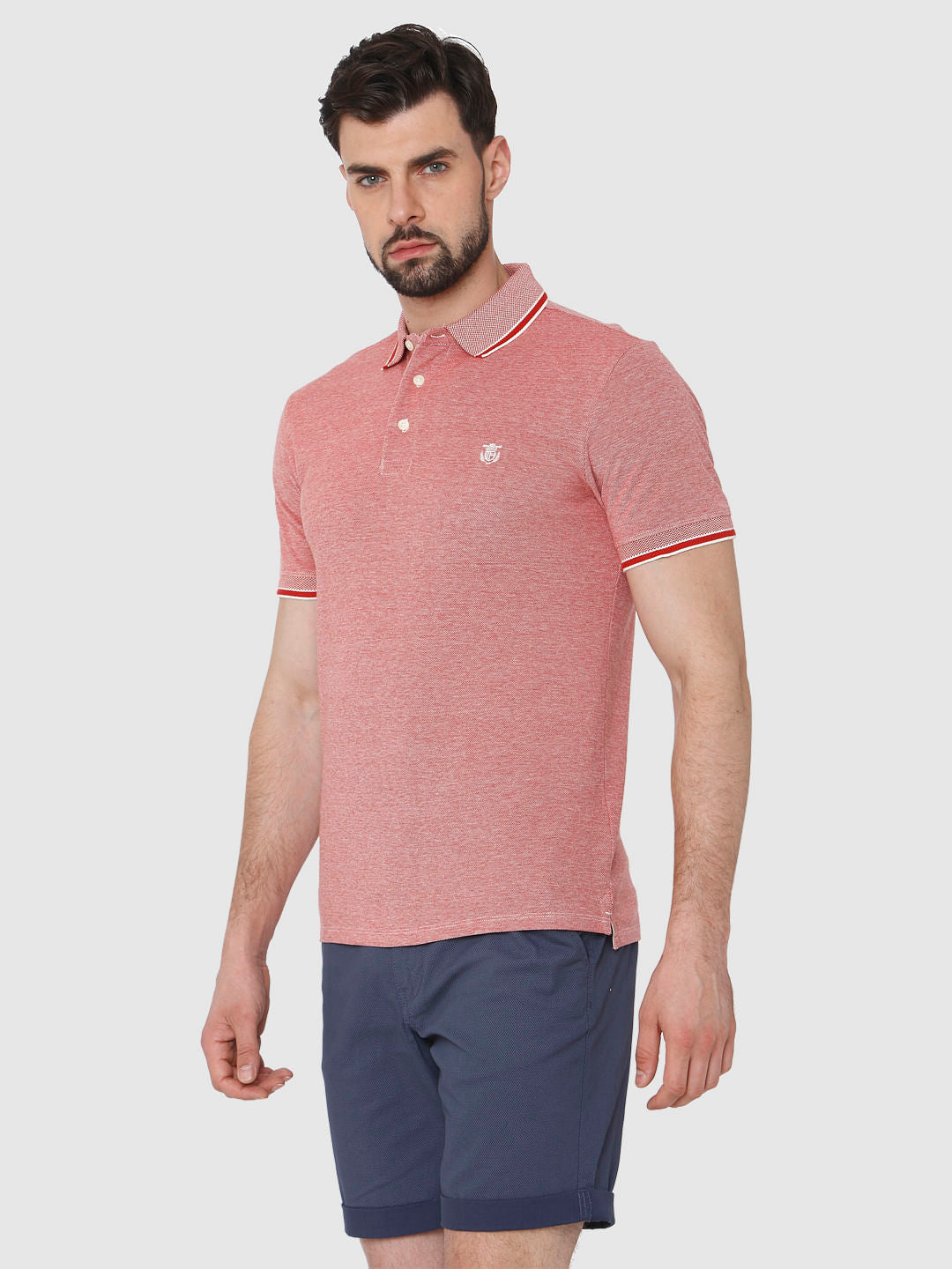 Red Contrast Tipping Polo Neck T-Shirt