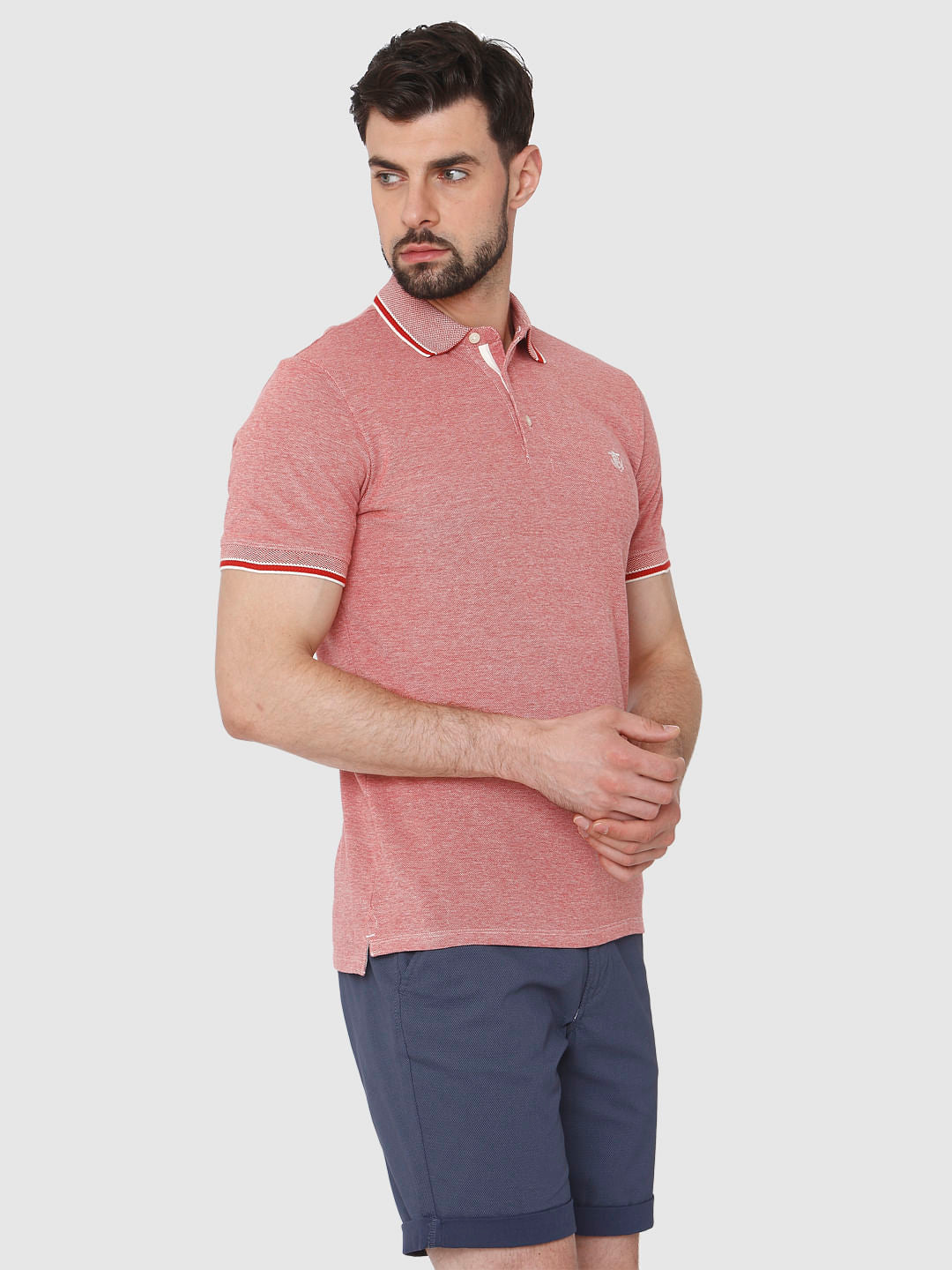 Red Contrast Tipping Polo Neck T-Shirt