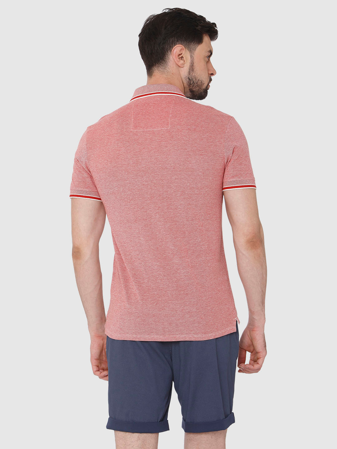 Red Contrast Tipping Polo Neck T-Shirt