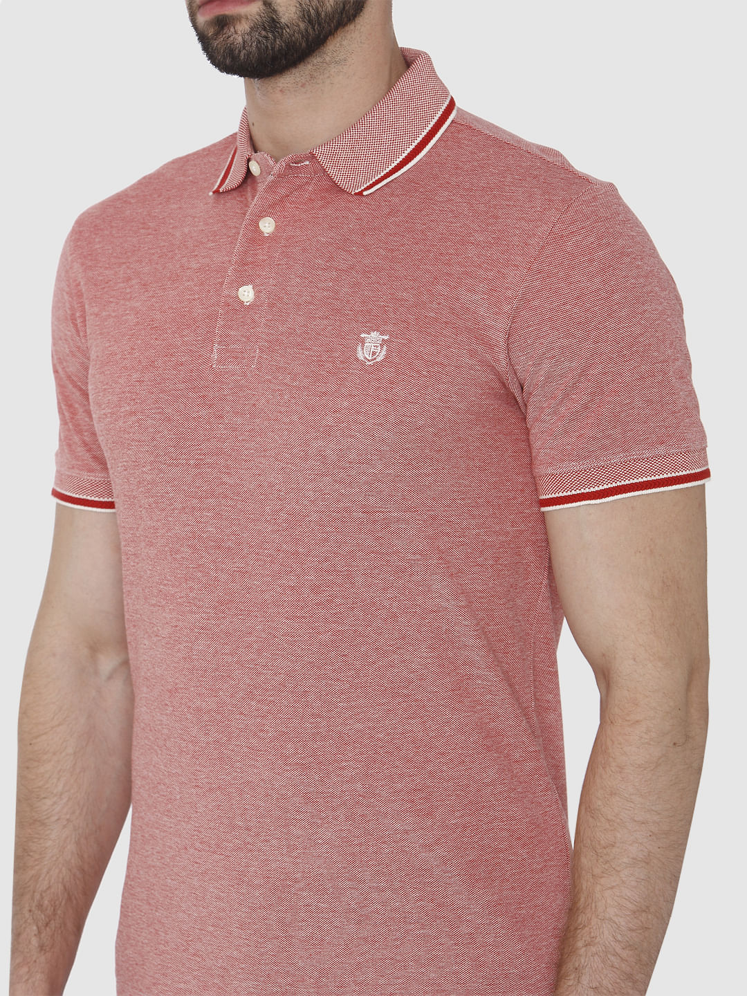 Red Contrast Tipping Polo Neck T-Shirt