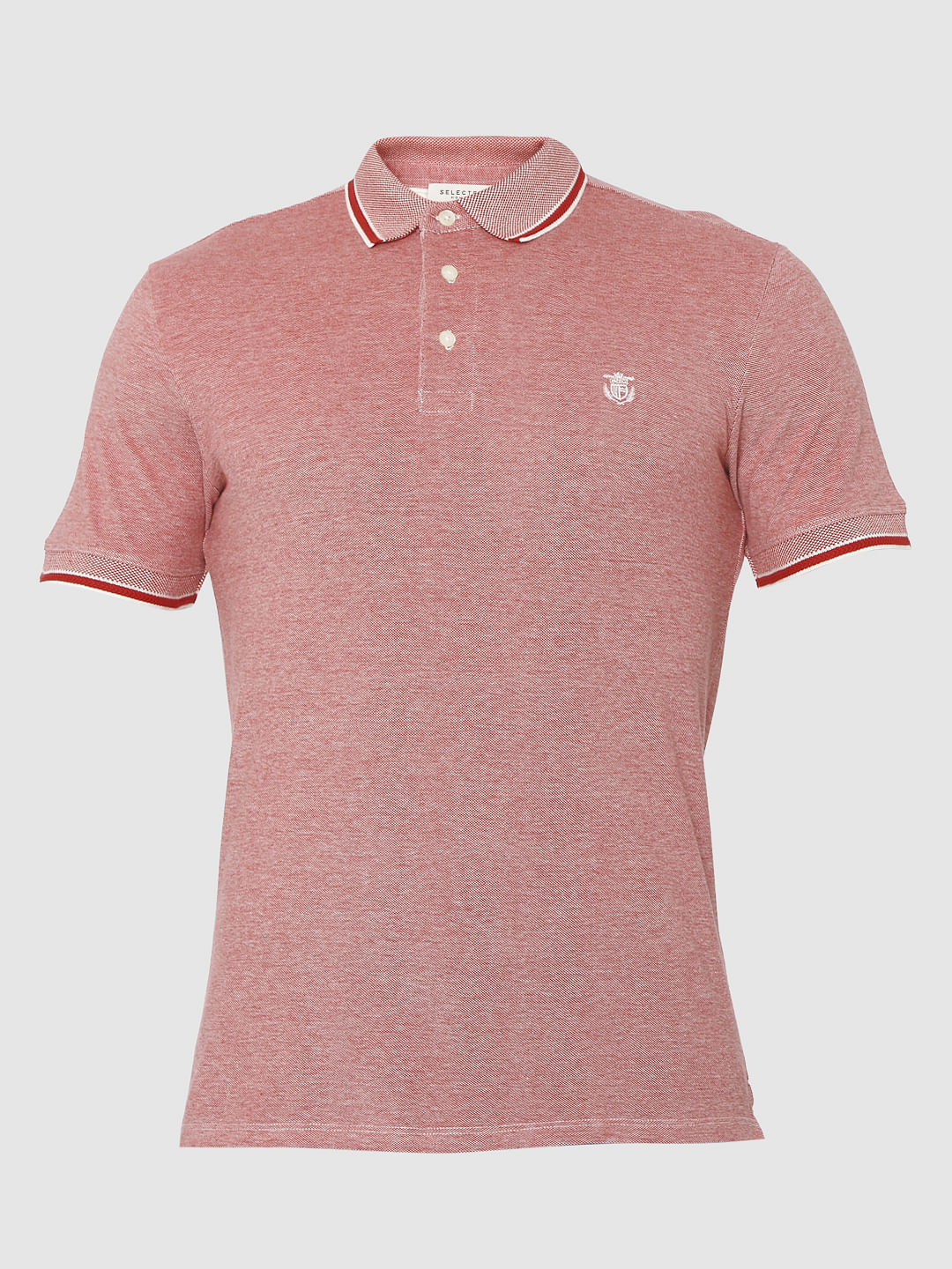 Red Contrast Tipping Polo Neck T-Shirt