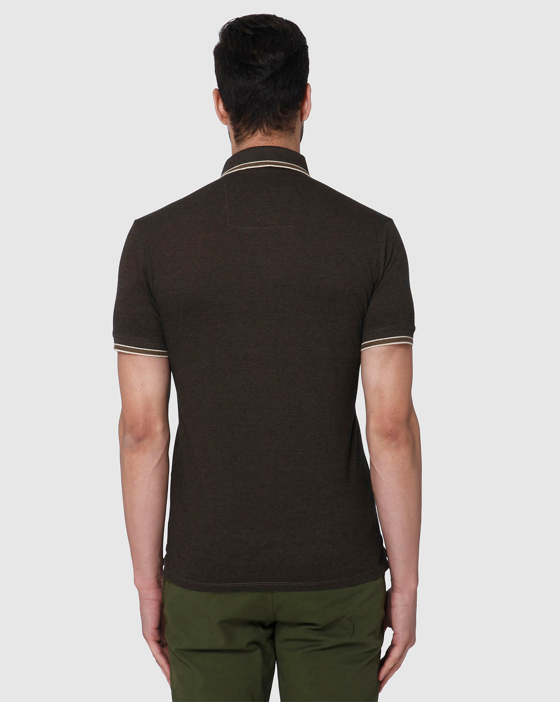 Dark Brown Contrast Tipping Slim Fit Polo Neck T-Shirt