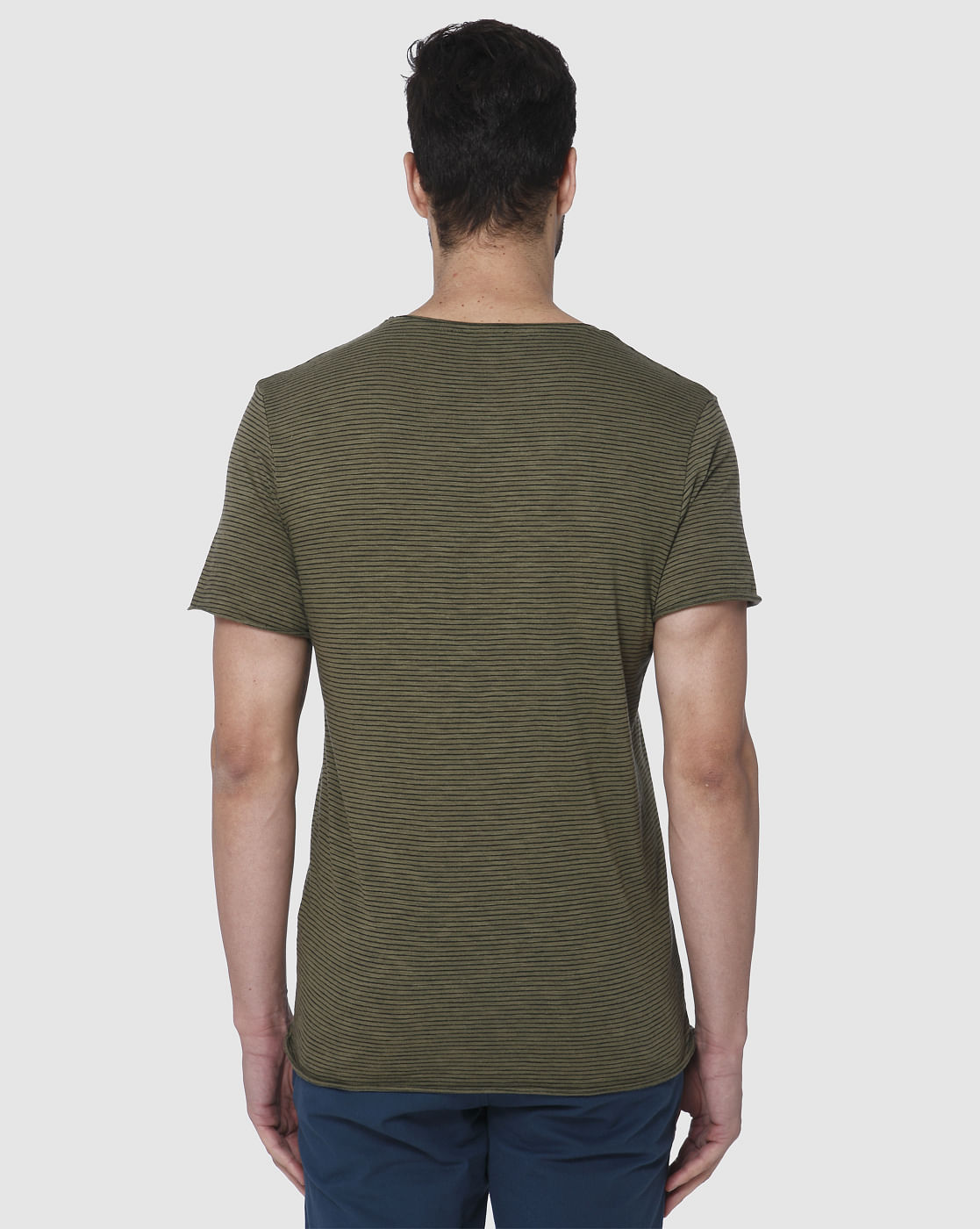 Green Striped Crew Neck T-Shirt