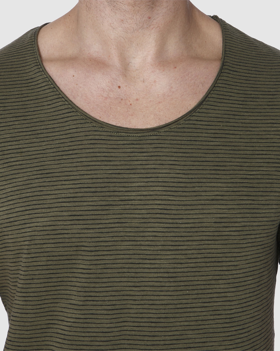 Green Striped Crew Neck T-Shirt