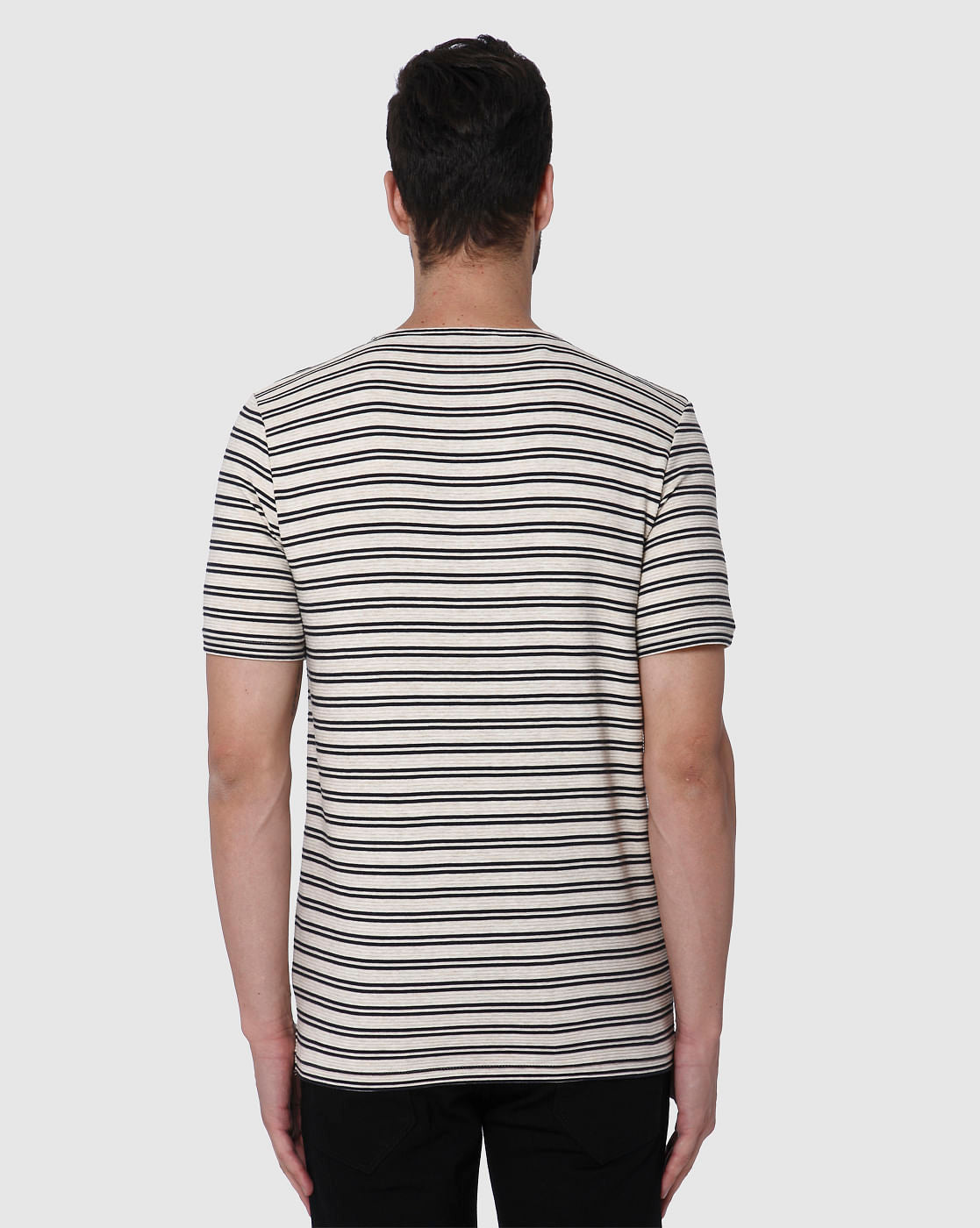 Beige Striped Crew Neck T-Shirt