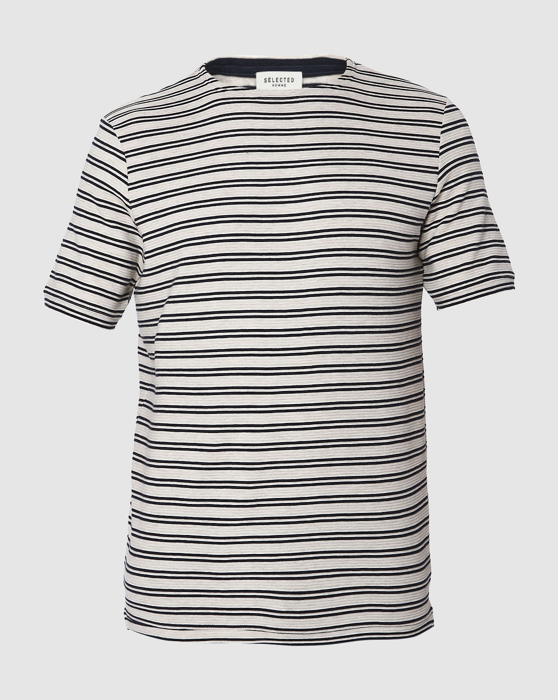 Beige Striped Crew Neck T-Shirt