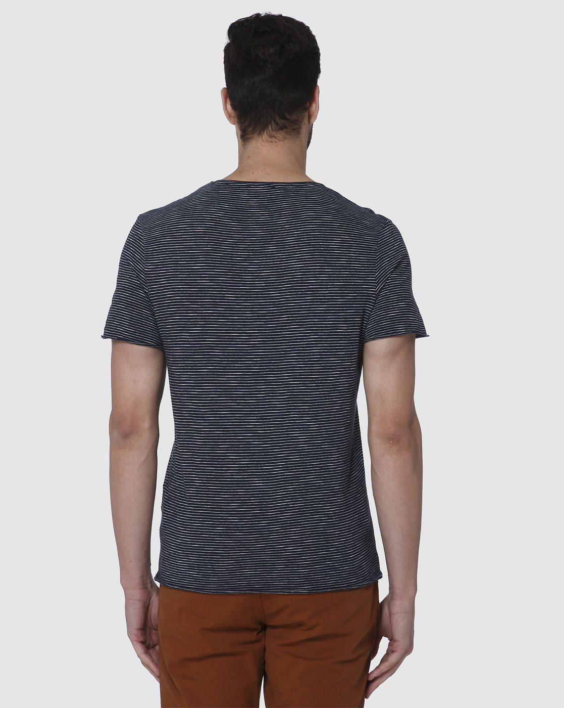 Navy Blue Striped Crew Neck T-Shirt