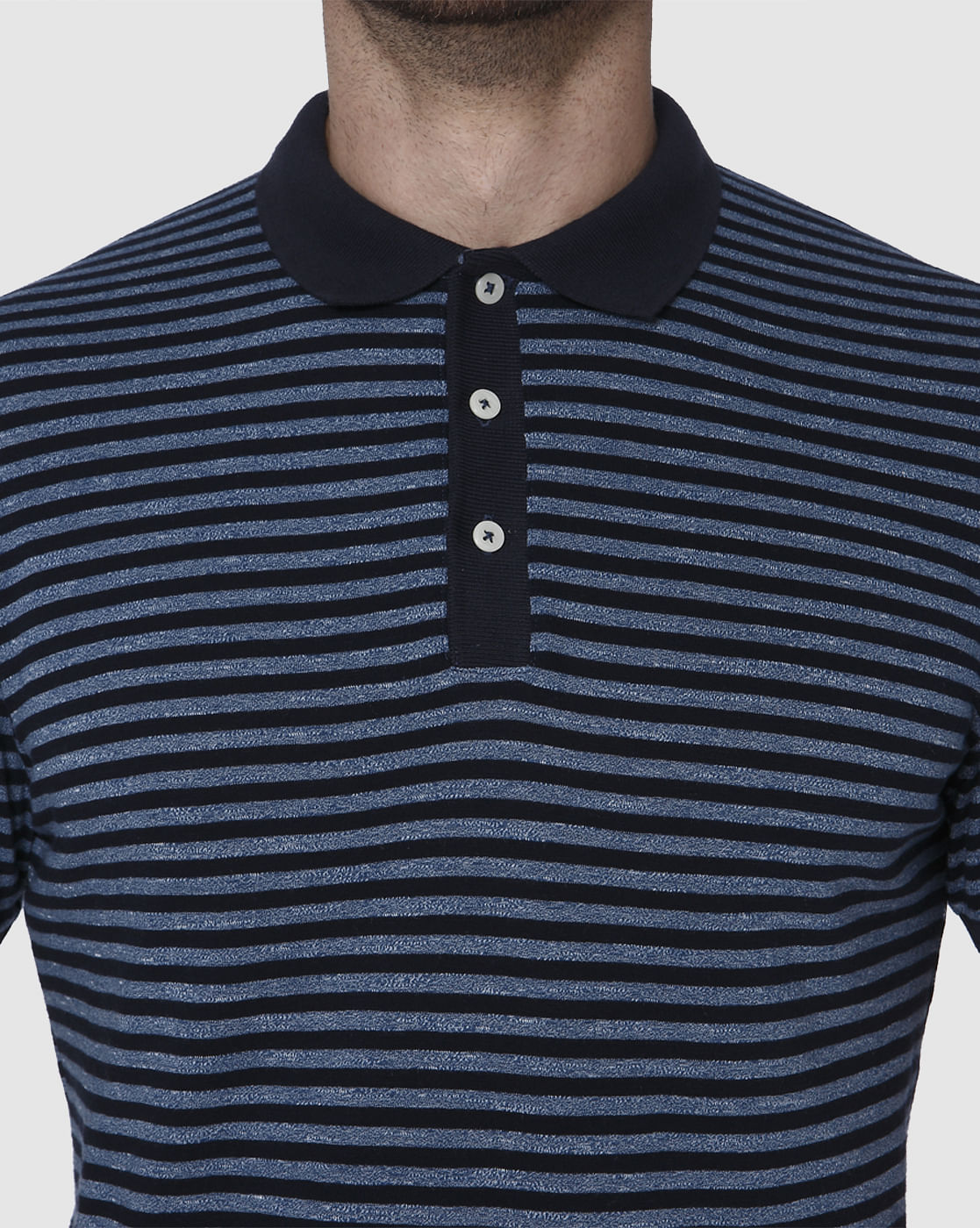 Navy Blue Striped Polo T-Shirt