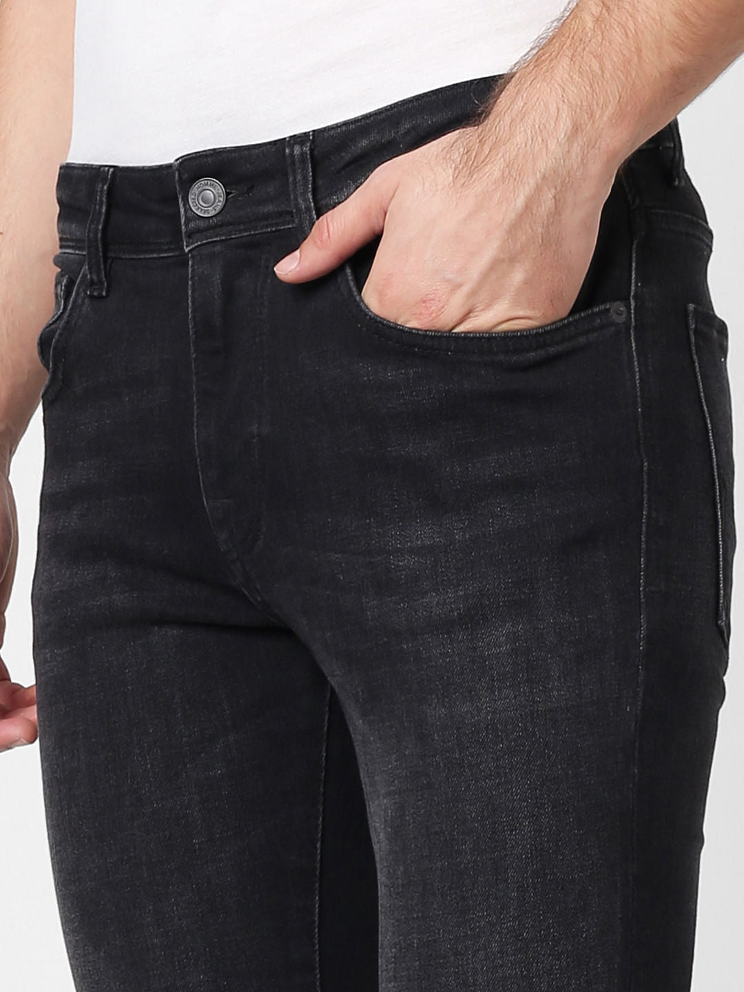 Black Mid Rise Washed Slim Fit Jeans