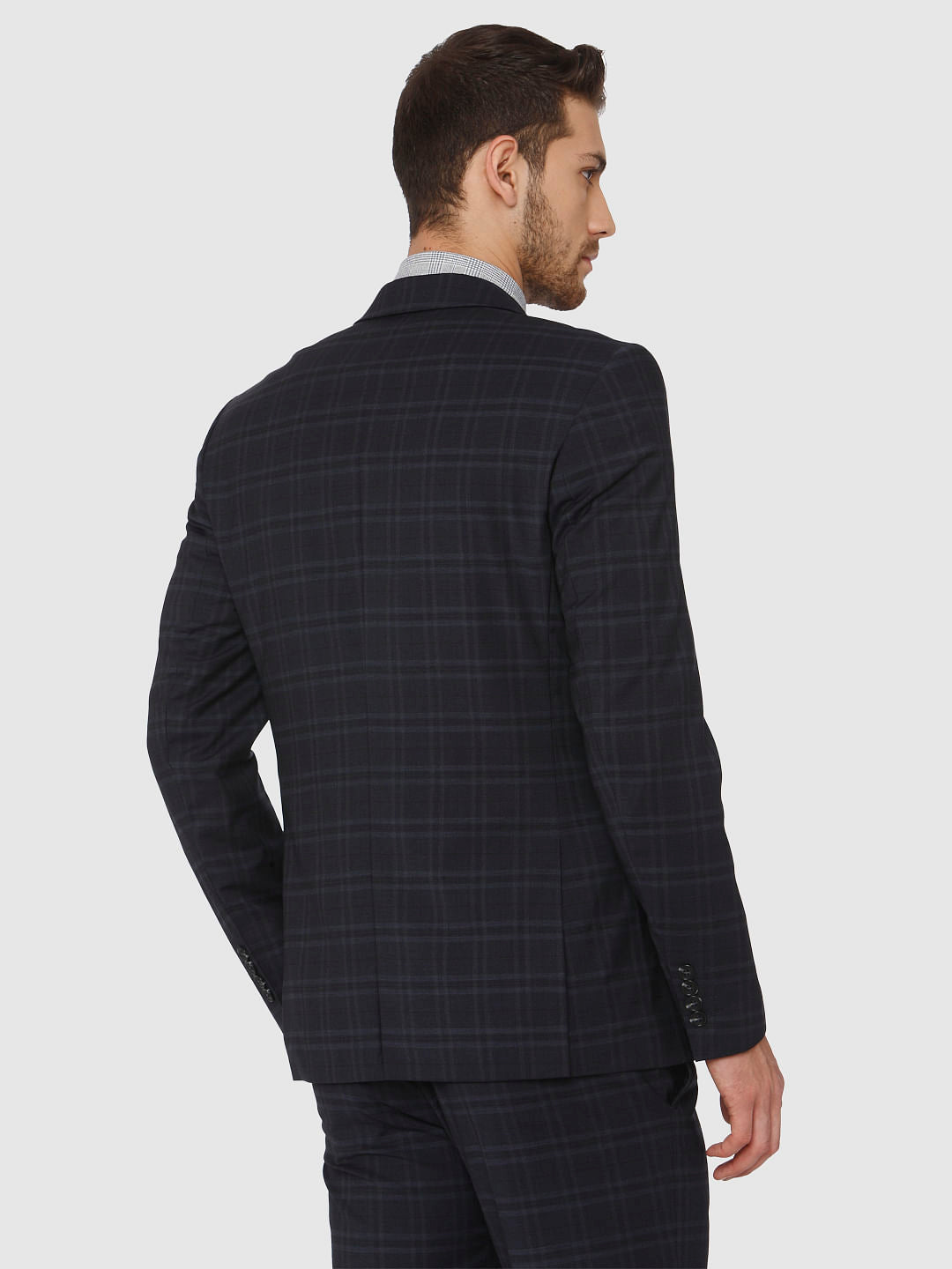 Navy Blue Check Formal Blazer