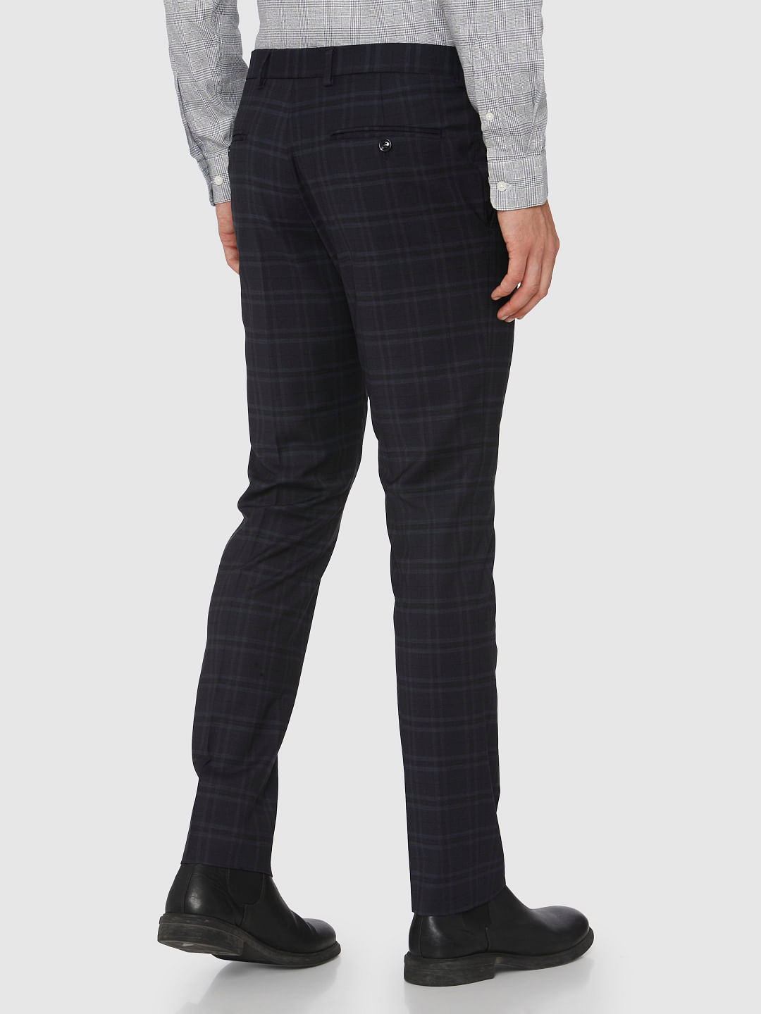 Navy Blue Check Formal Trousers