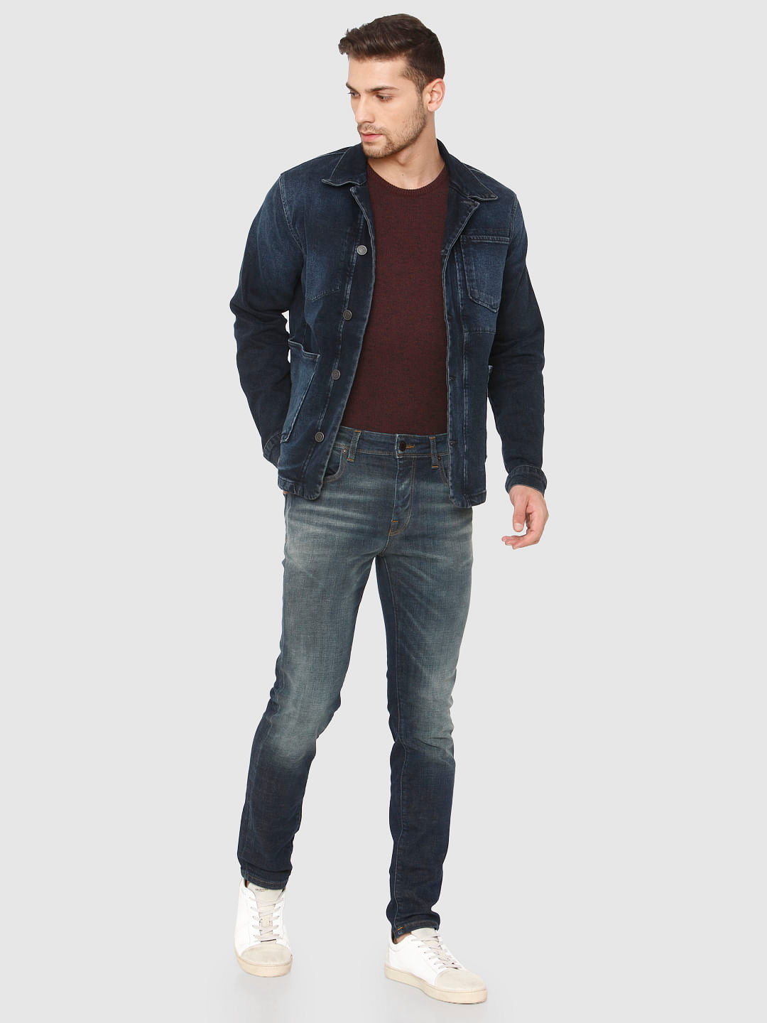Dark Blue Faded Leon Slim Fit Jeans