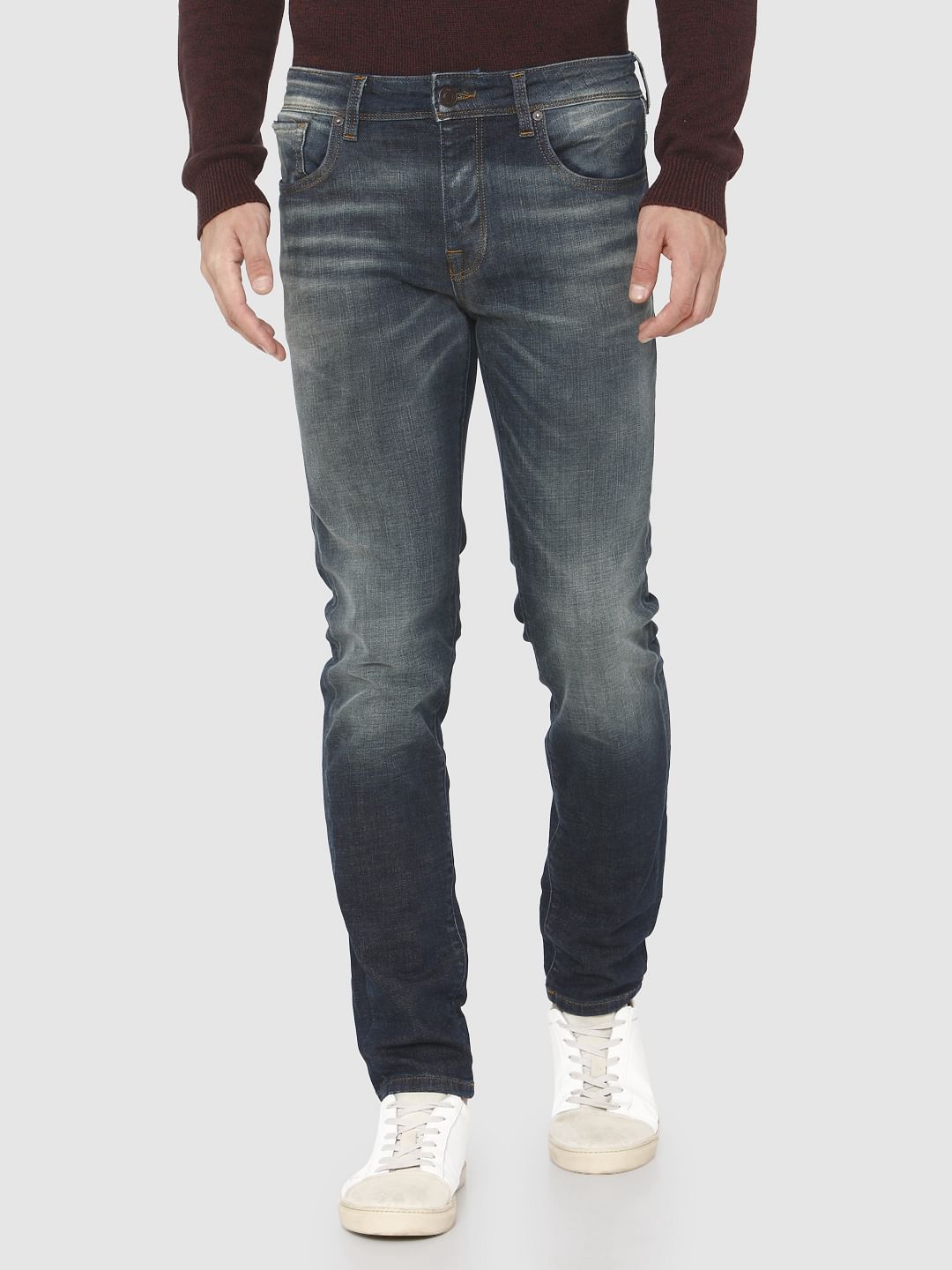 Dark Blue Faded Leon Slim Fit Jeans