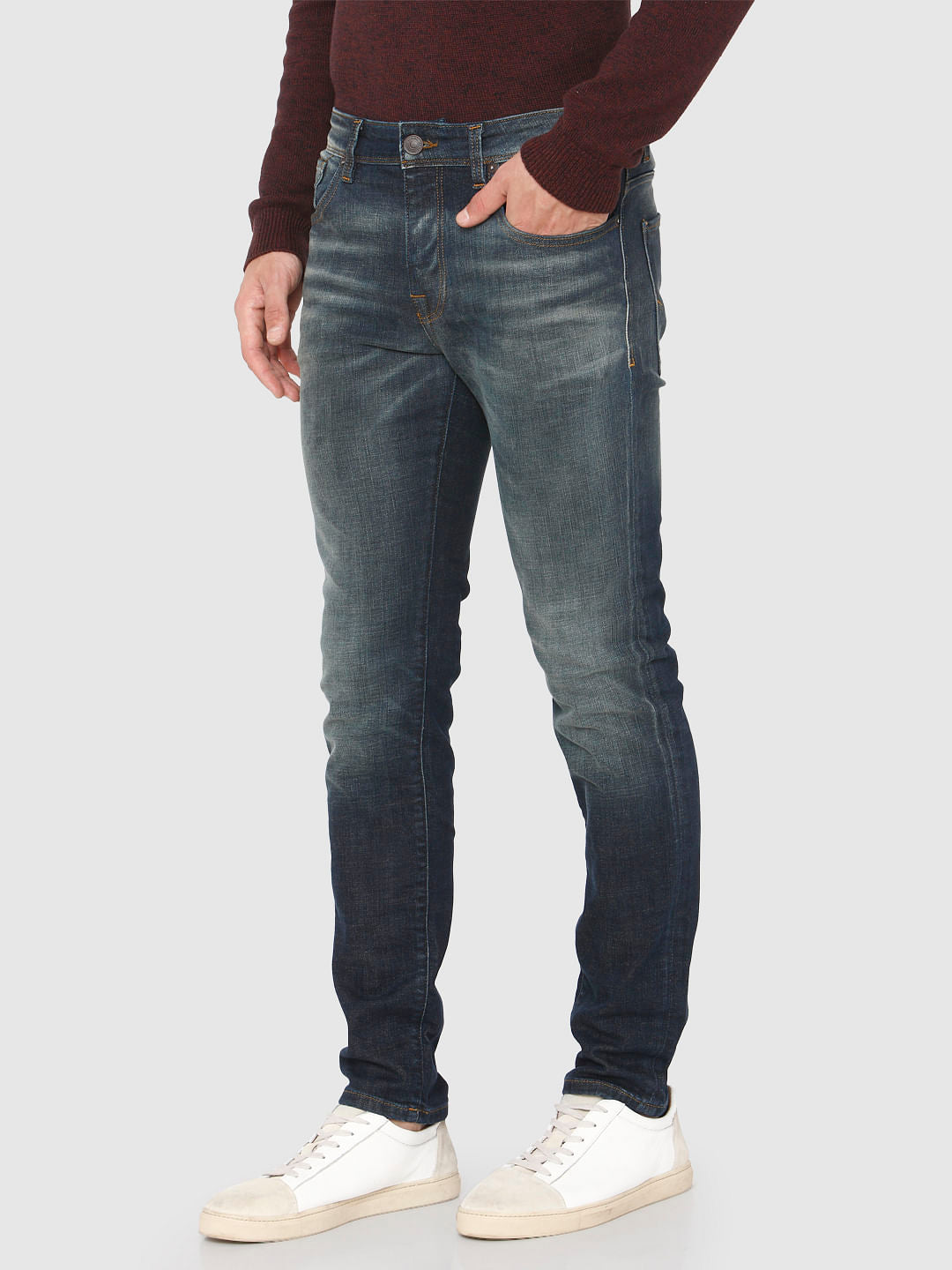 Dark Blue Faded Leon Slim Fit Jeans