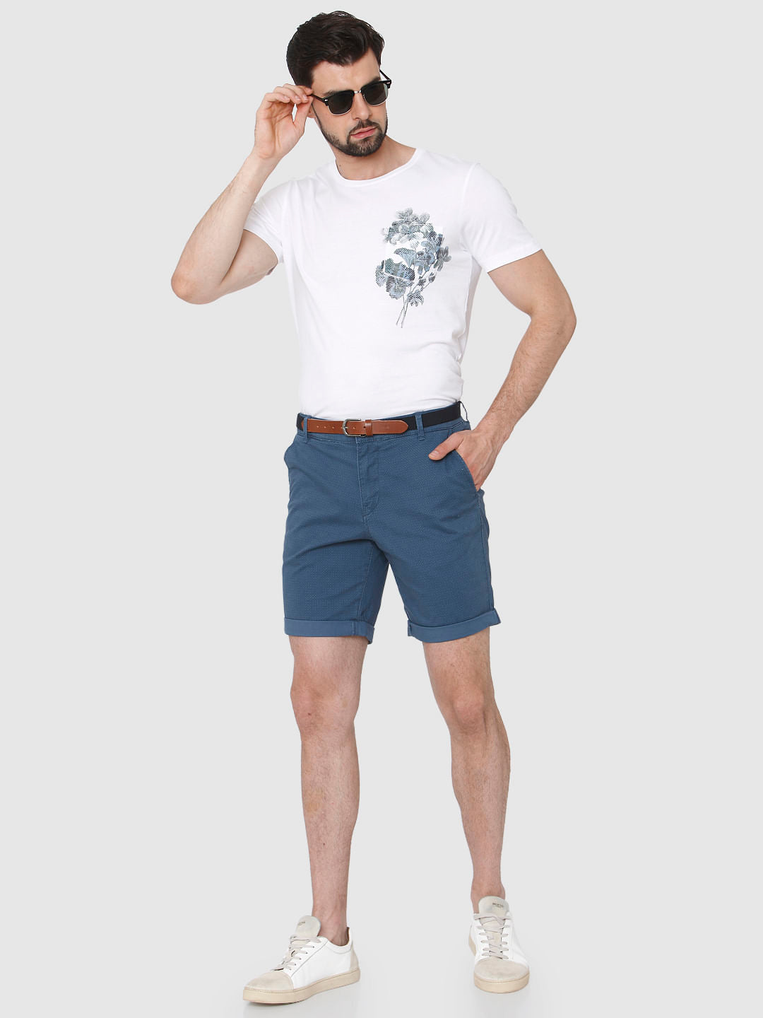 Blue Printed Chino Shorts