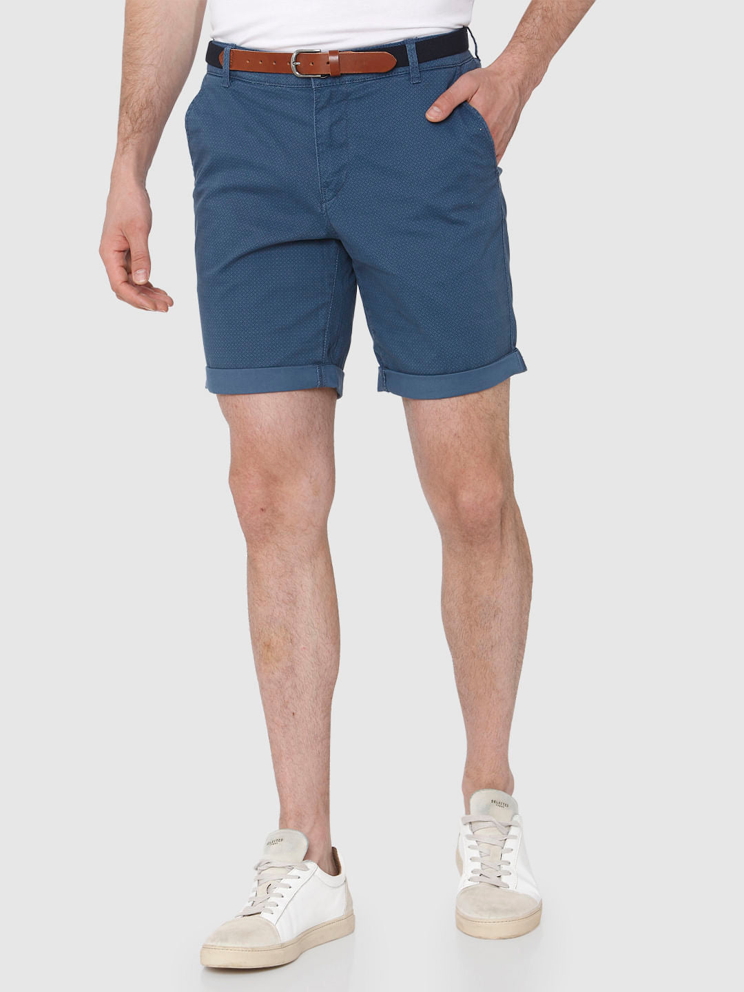 Blue Printed Chino Shorts