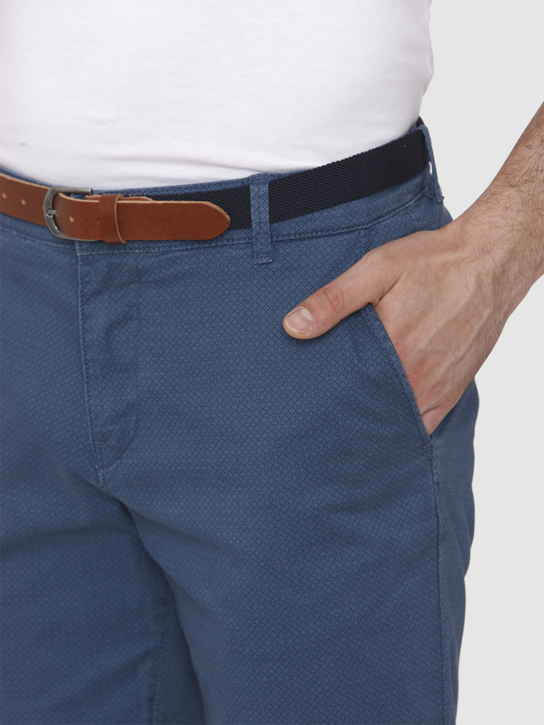 Blue Printed Chino Shorts