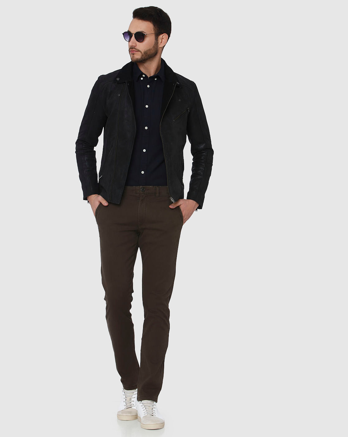 Brown Faded Slim Fit Pants