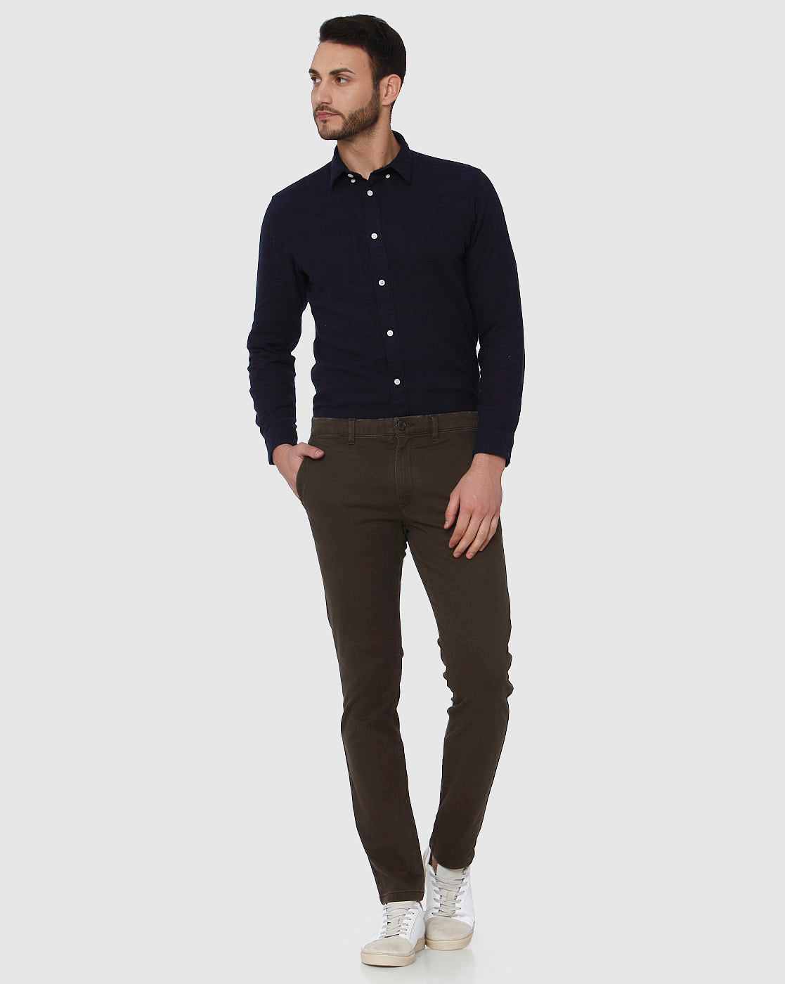 Brown Faded Slim Fit Pants