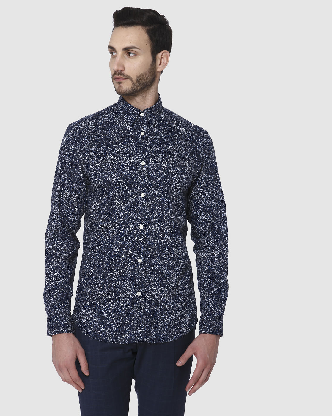 Blue Printed Full Sleeves Shirt