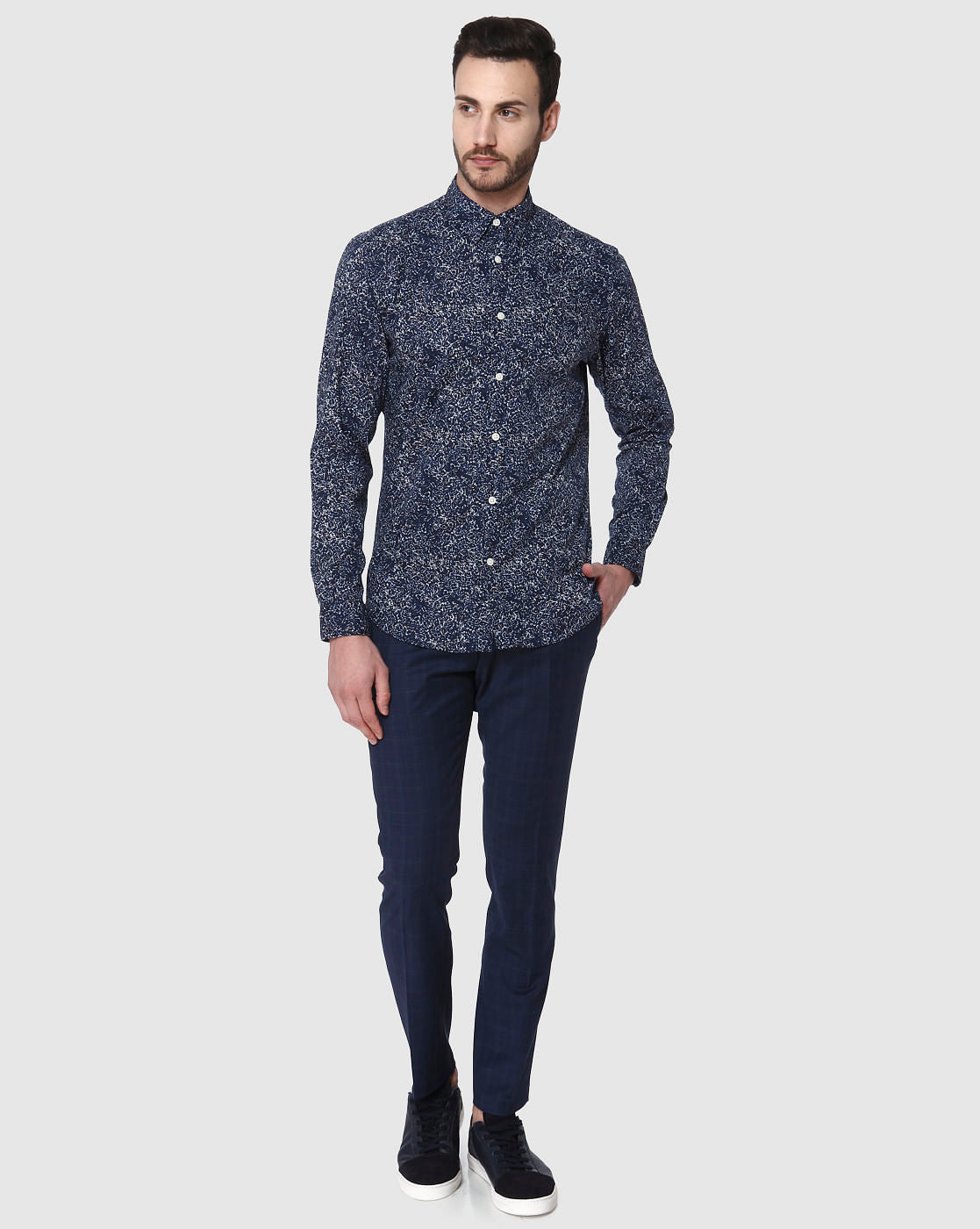 Blue Printed Full Sleeves Shirt