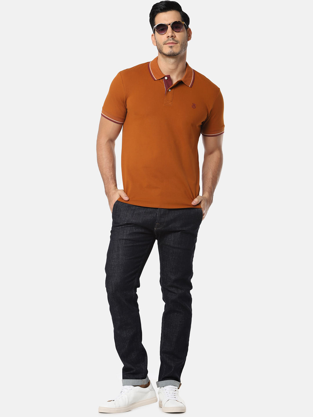 Camel Brown With Contrast Tipping Polo T-Shirt