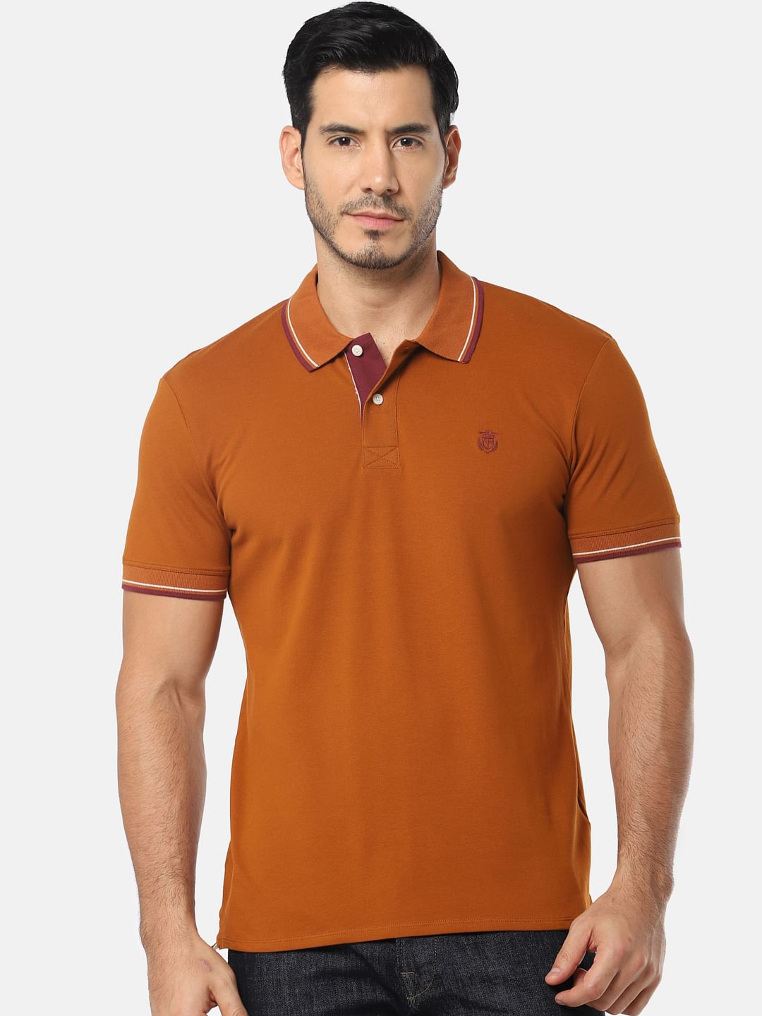 Camel Brown With Contrast Tipping Polo T-Shirt