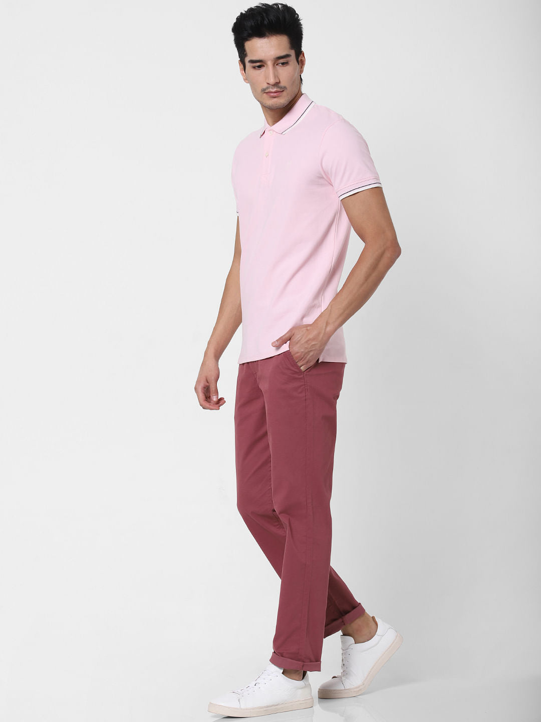 Pink Polo Neck T-Shirt
