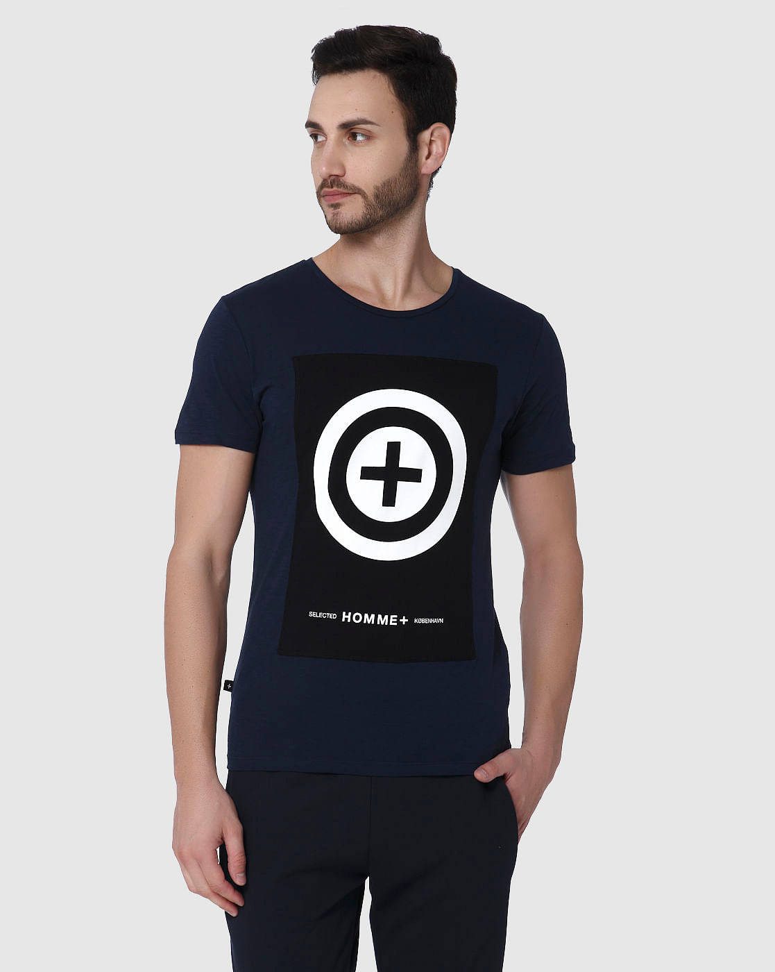 Navy Blue Graphic Print Crew Neck T-Shirt