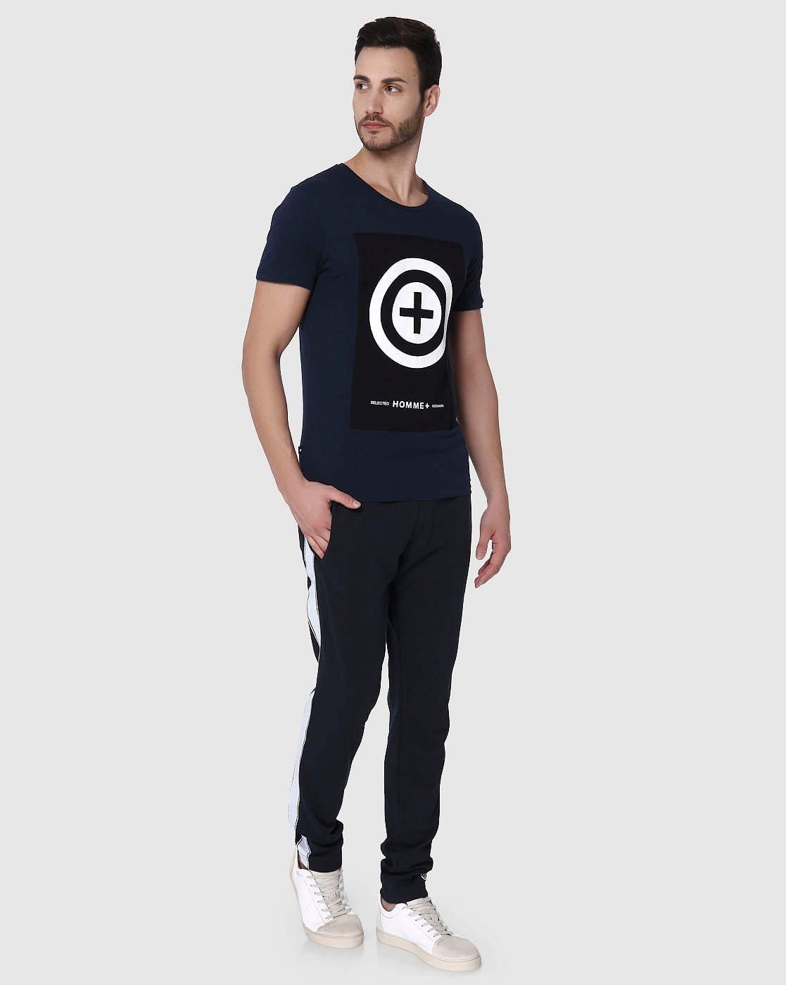 Navy Blue Graphic Print Crew Neck T-Shirt