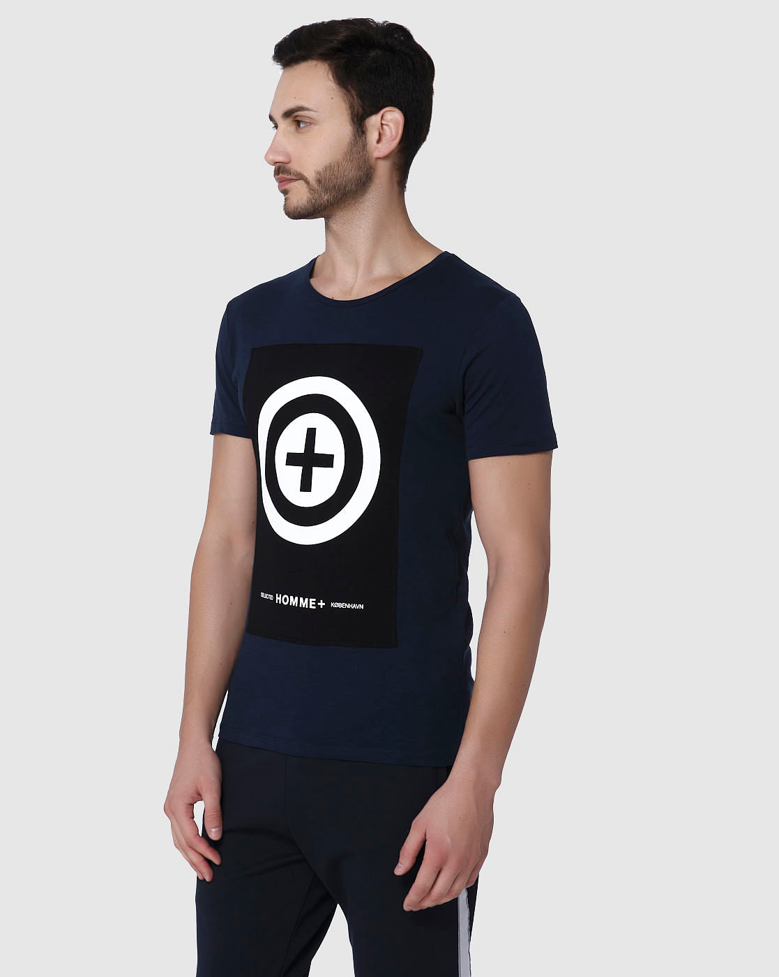 Navy Blue Graphic Print Crew Neck T-Shirt