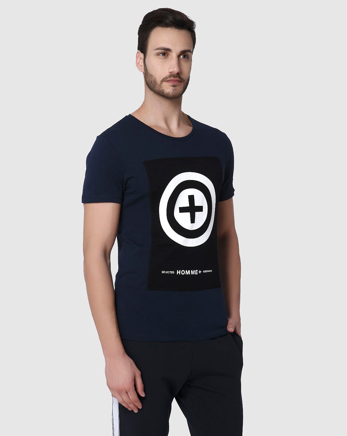 Navy Blue Graphic Print Crew Neck T-Shirt