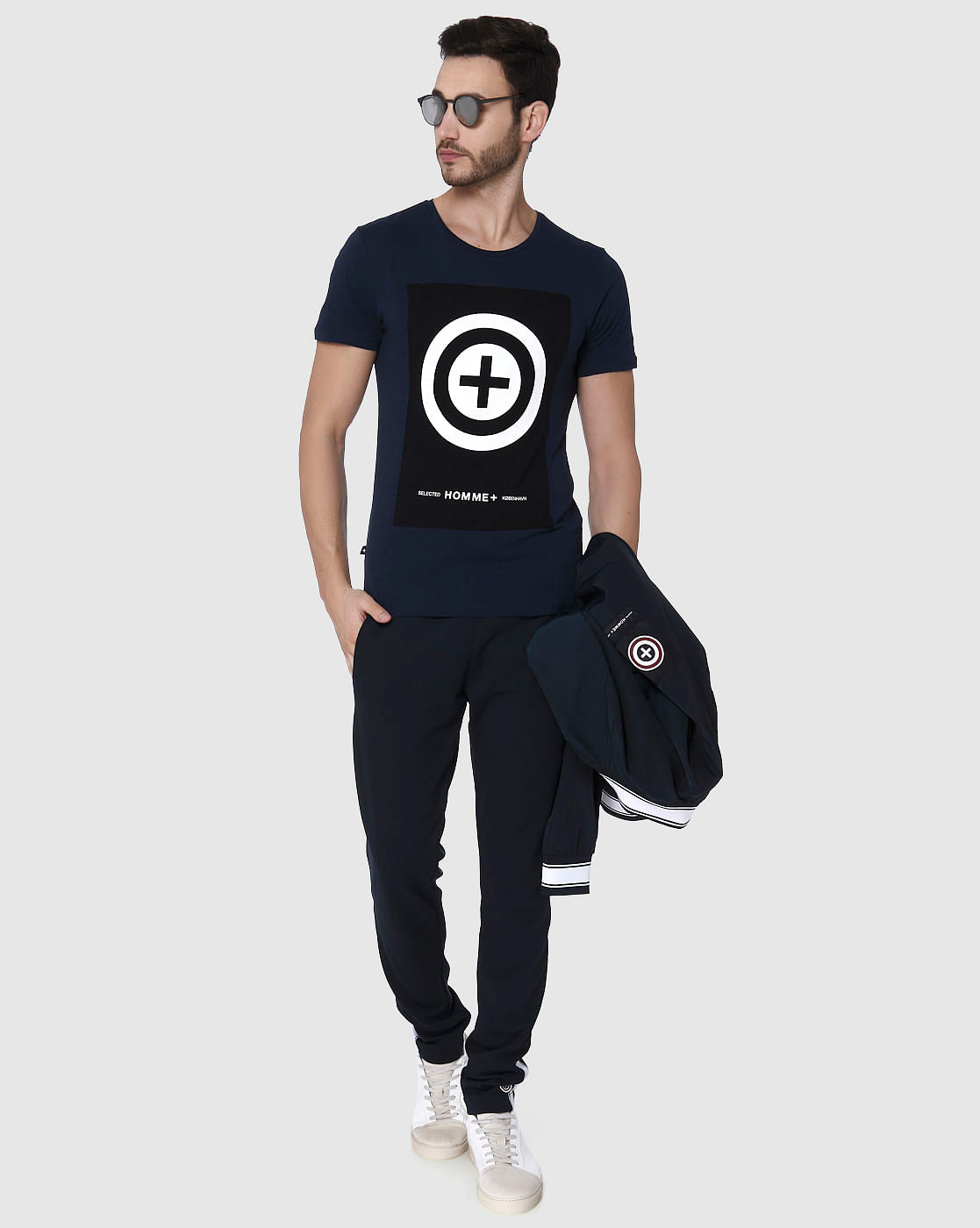 Navy Blue Graphic Print Crew Neck T-Shirt