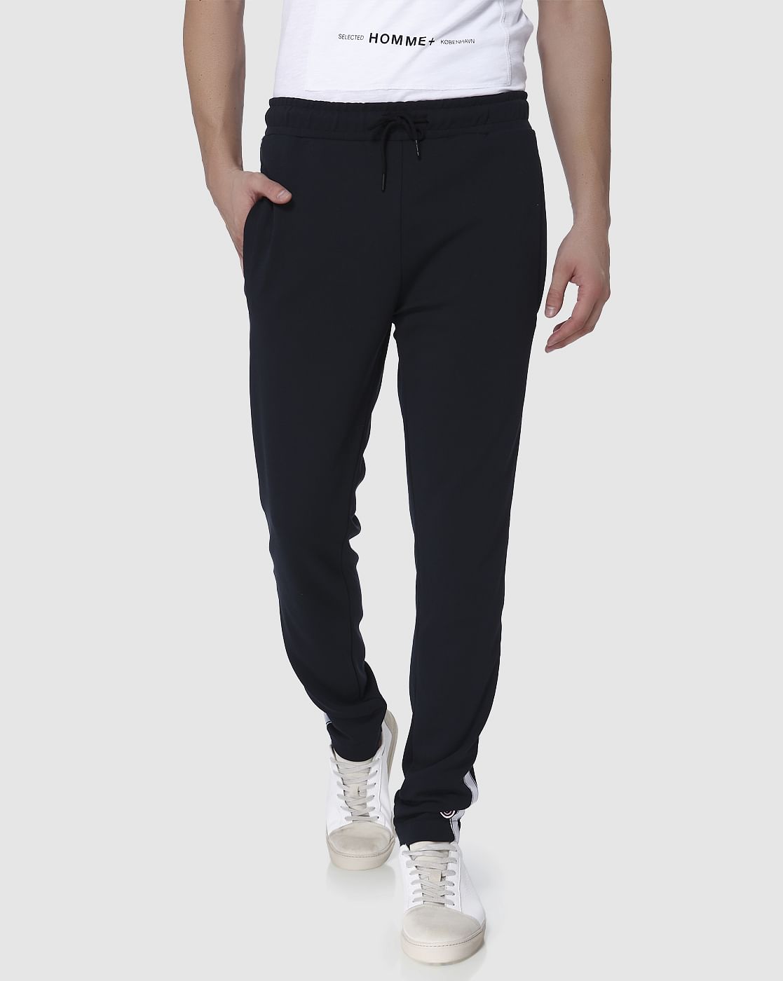Navy Blue Tape Detail Drawstring Sweatpants