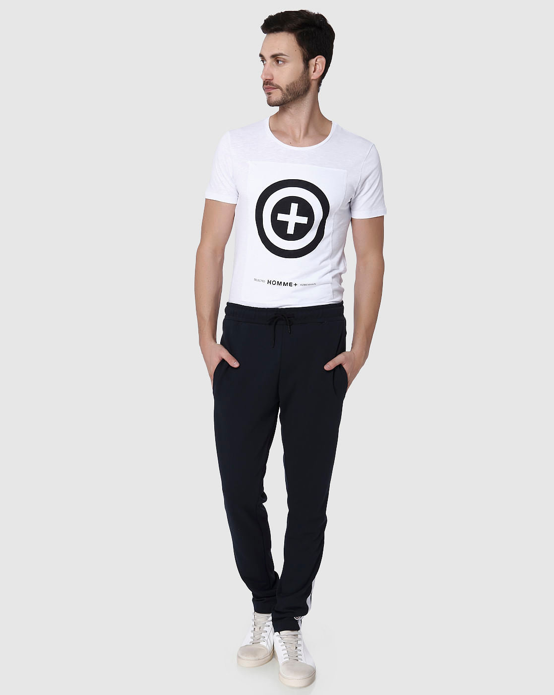 Navy Blue Tape Detail Drawstring Sweatpants