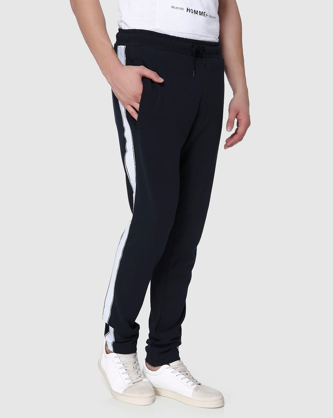Navy Blue Tape Detail Drawstring Sweatpants