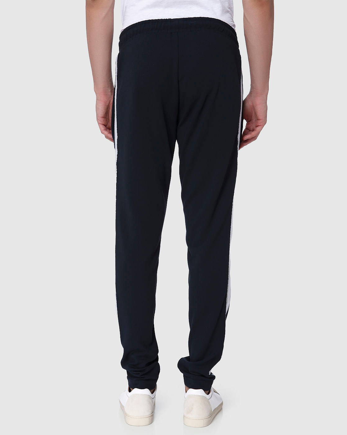 Navy Blue Tape Detail Drawstring Sweatpants