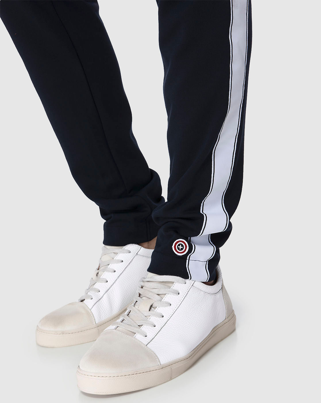 Navy Blue Tape Detail Drawstring Sweatpants