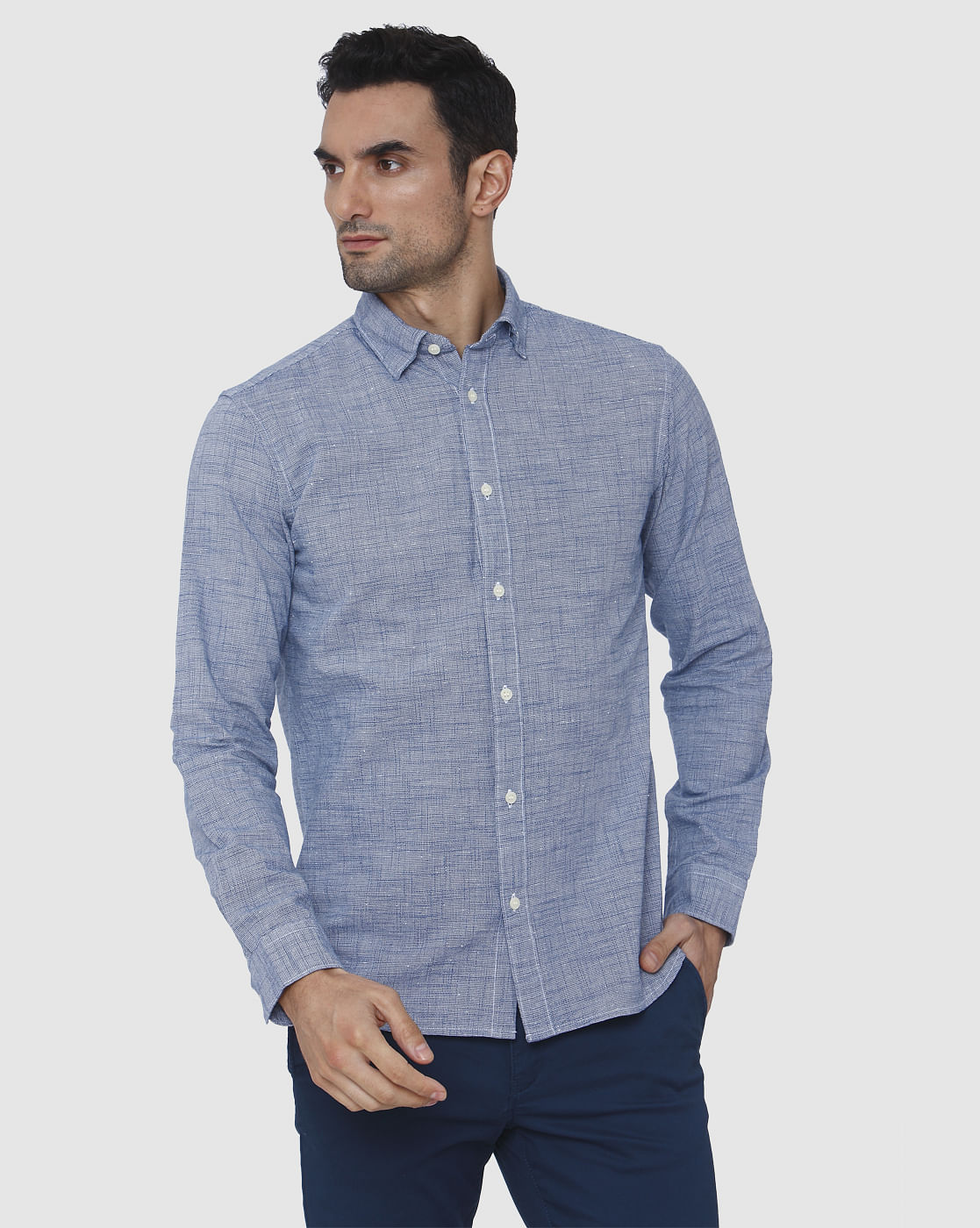 Blue Textured Full Sleeves Shirt