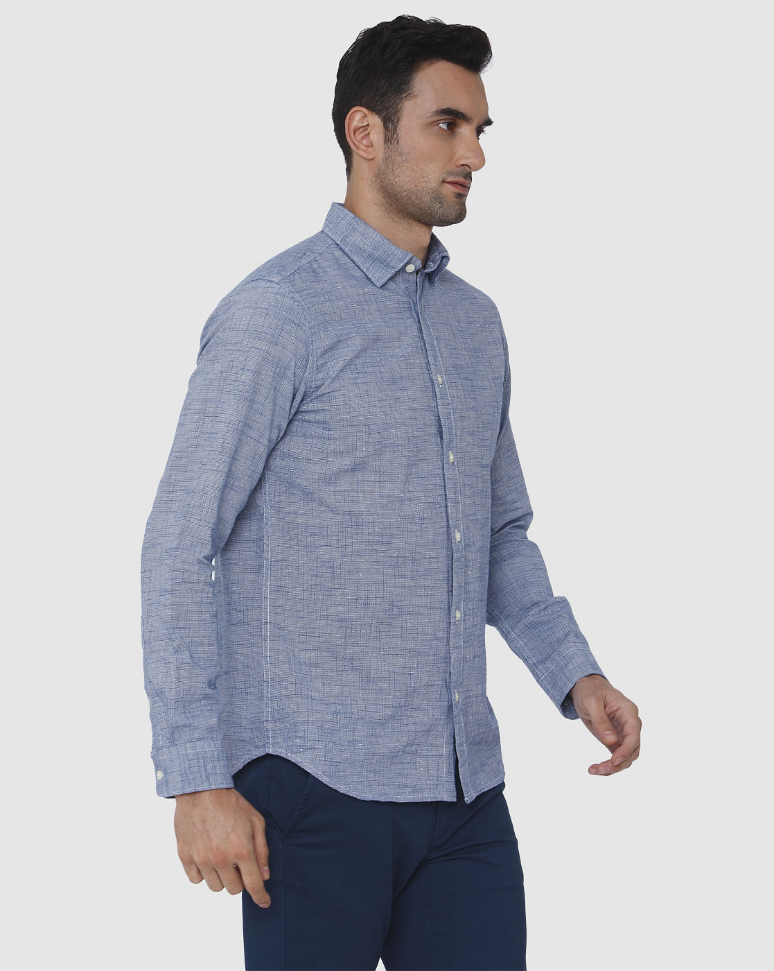 Blue Textured Full Sleeves Shirt