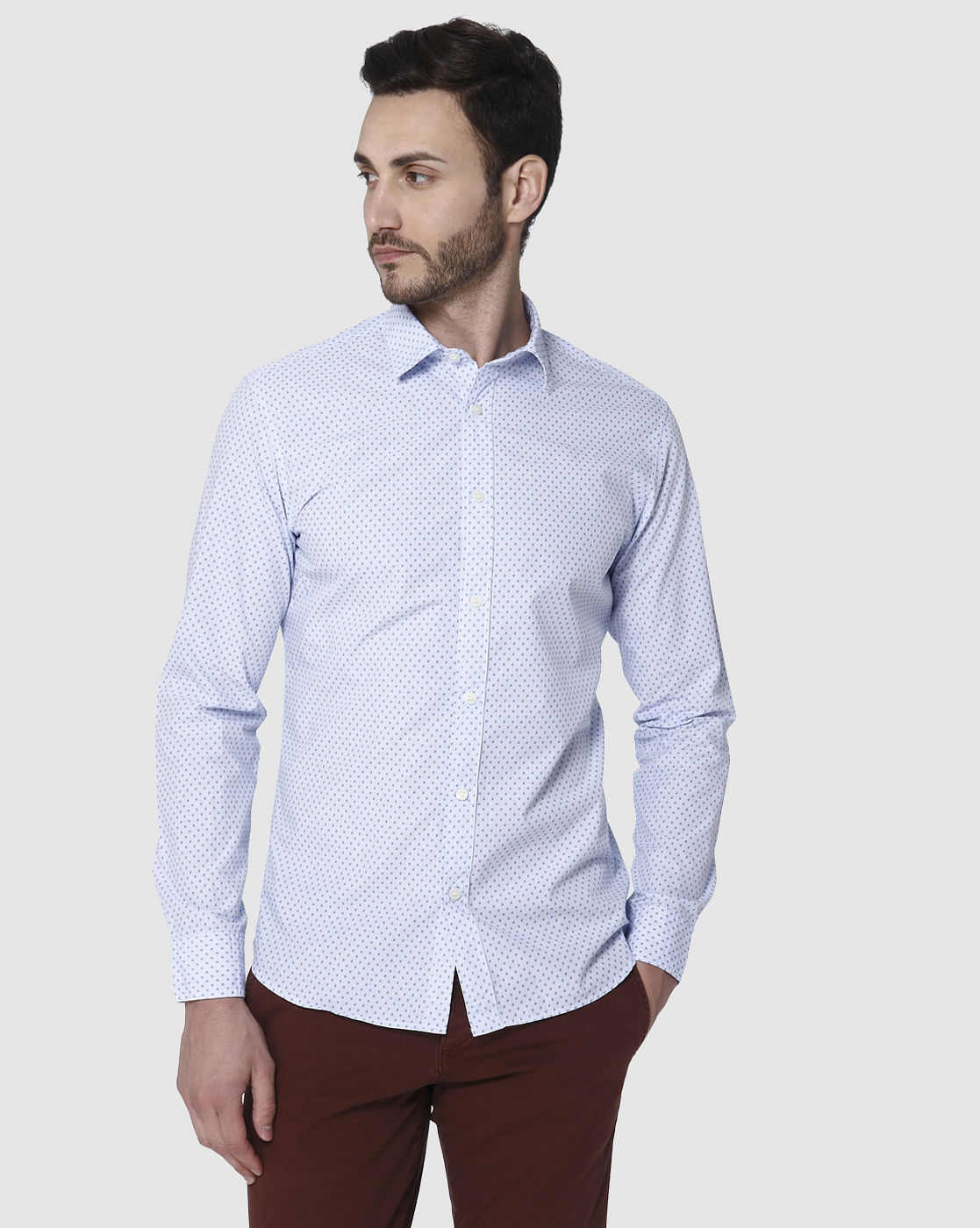Blue Printed Full Sleeves Shirt