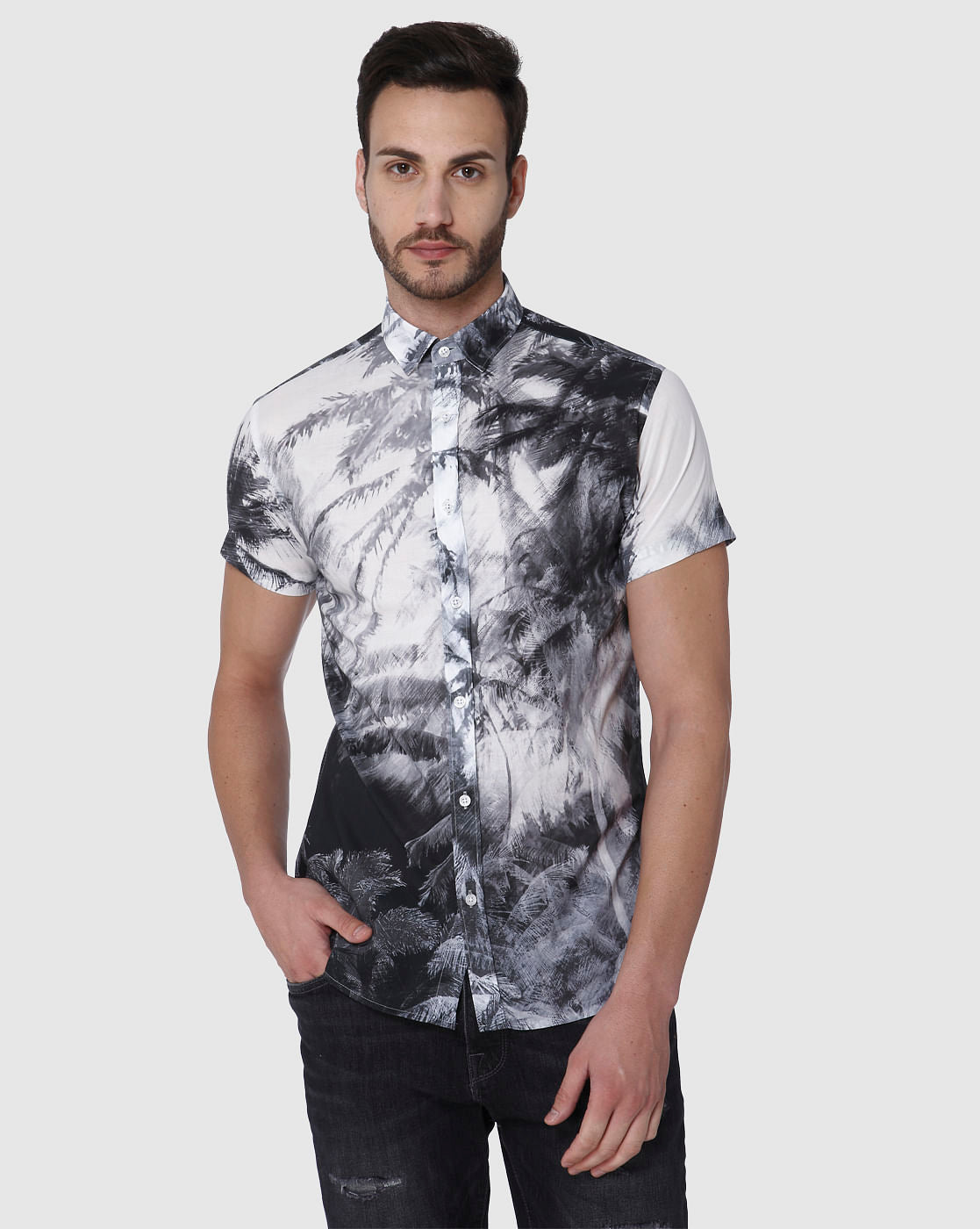 Black Printed Short Sleeves Shirt