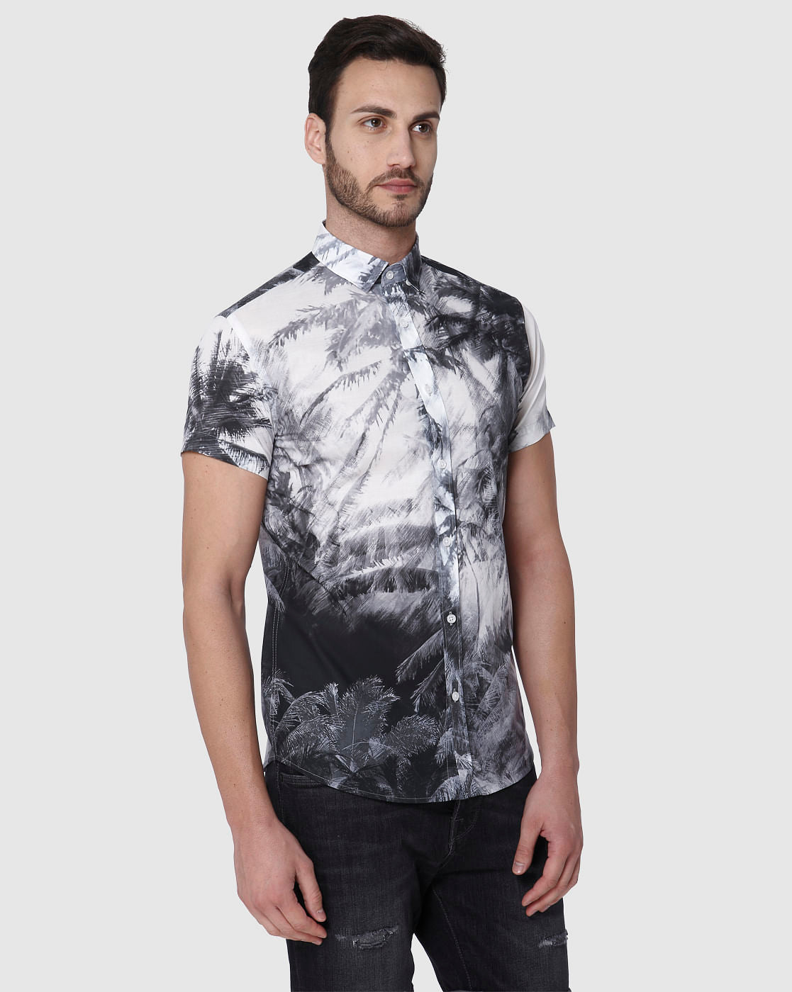 Black Printed Short Sleeves Shirt