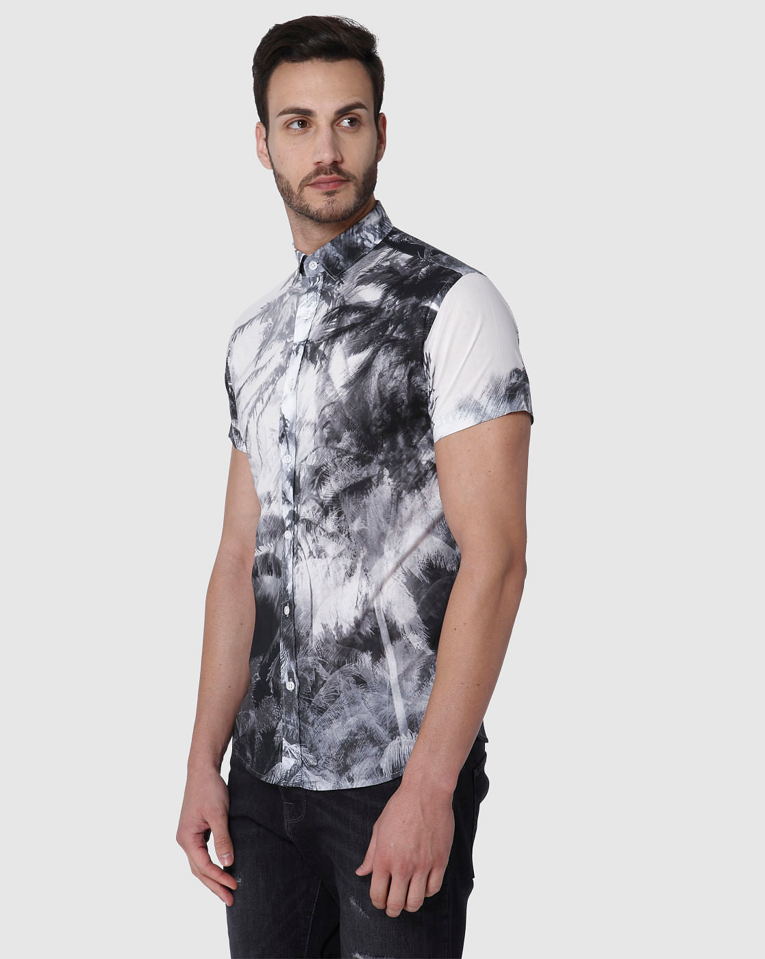 Black Printed Short Sleeves Shirt
