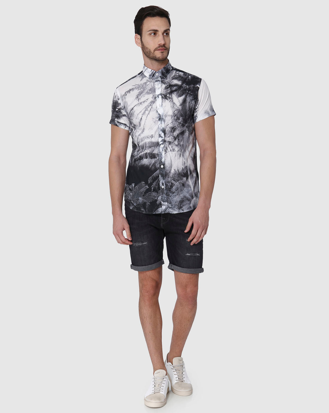 Black Printed Short Sleeves Shirt