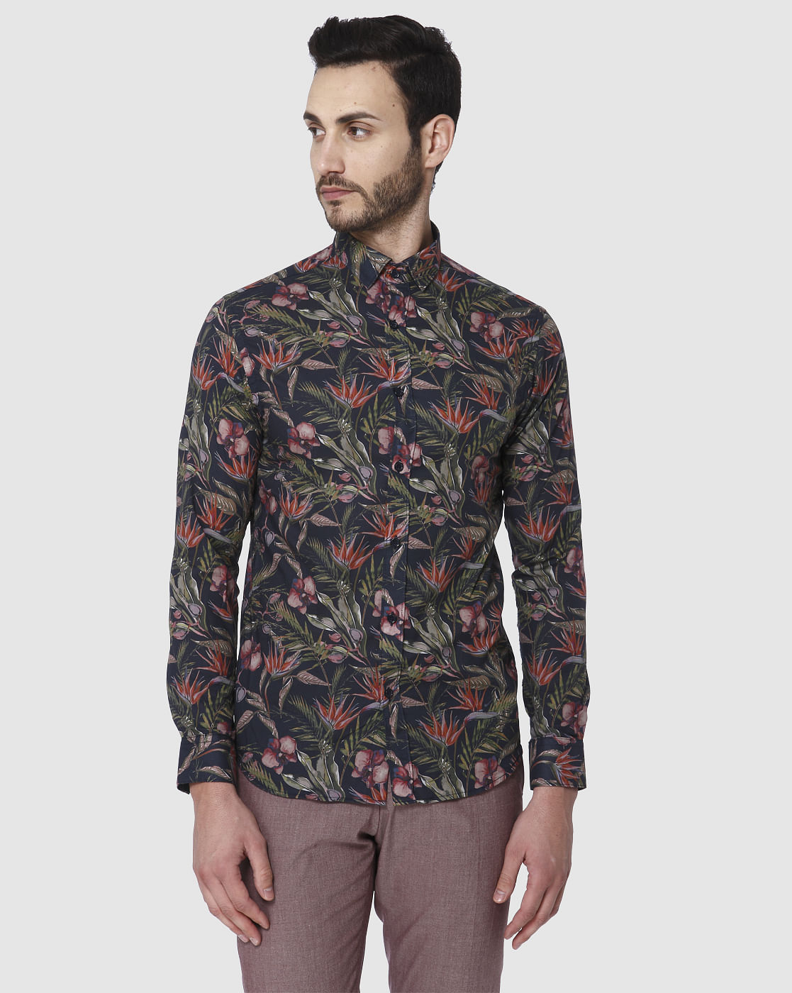 Black Floral Print Full Sleeves Shirt