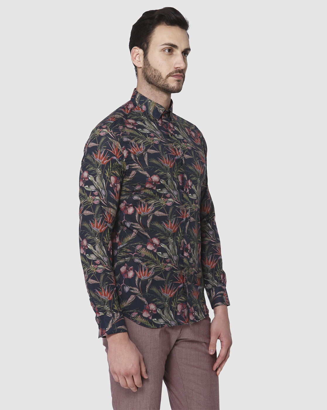 Black Floral Print Full Sleeves Shirt