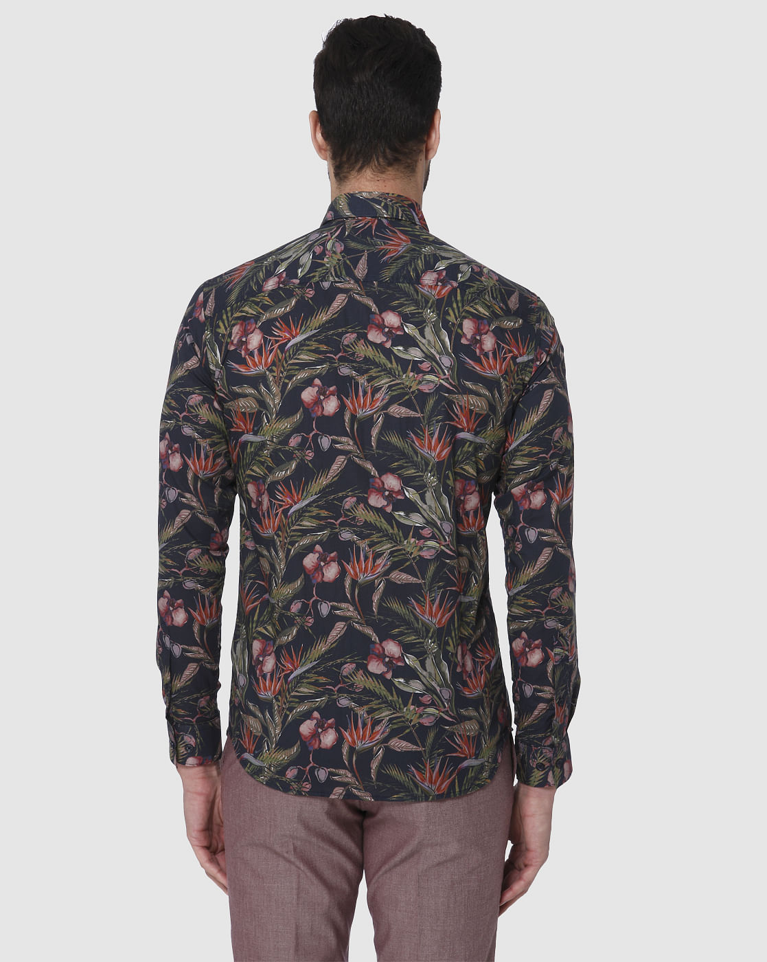 Black Floral Print Full Sleeves Shirt
